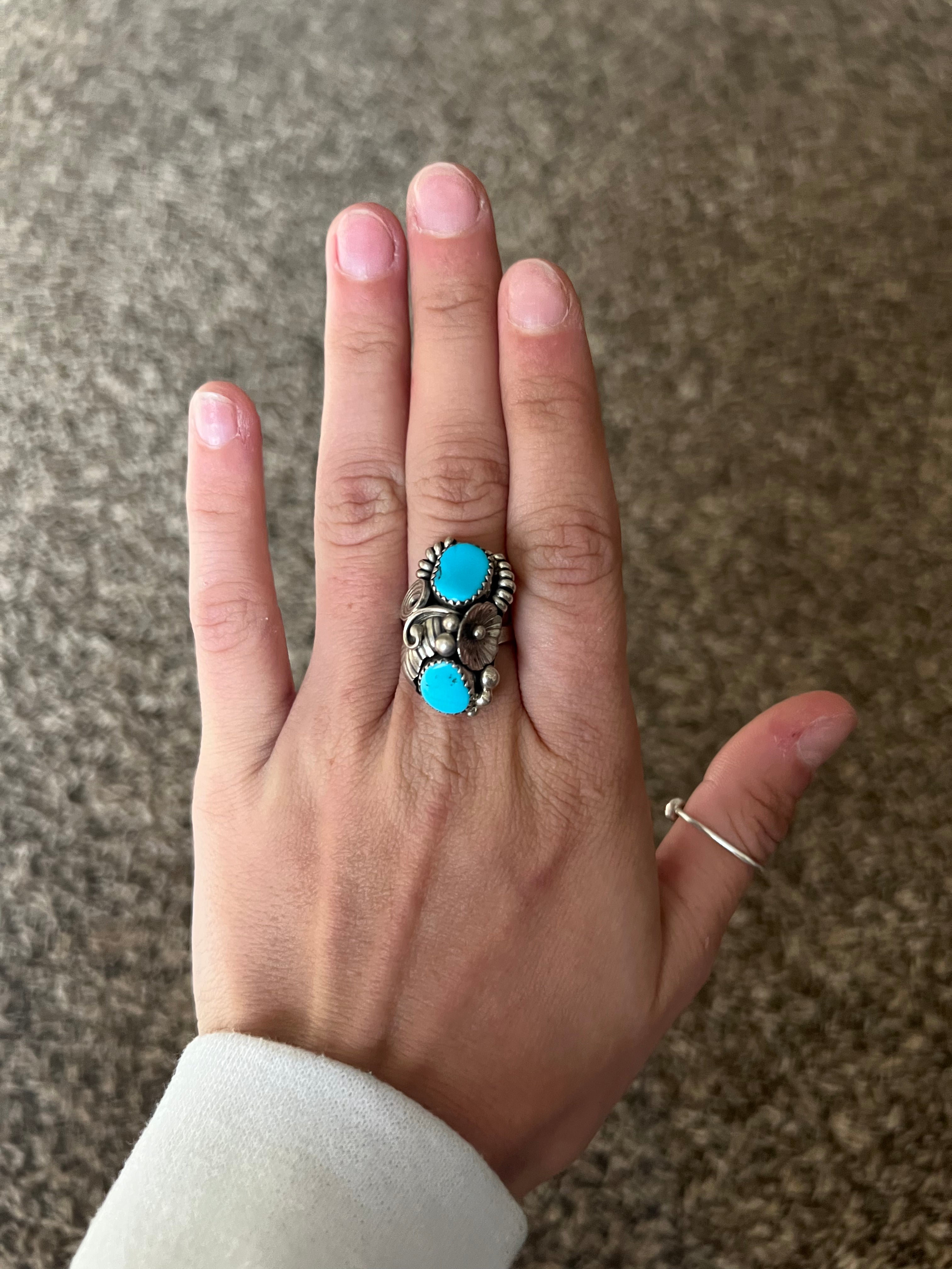 Navajo Made Kingman Turquoise & Sterling Silver Adjustable Ring