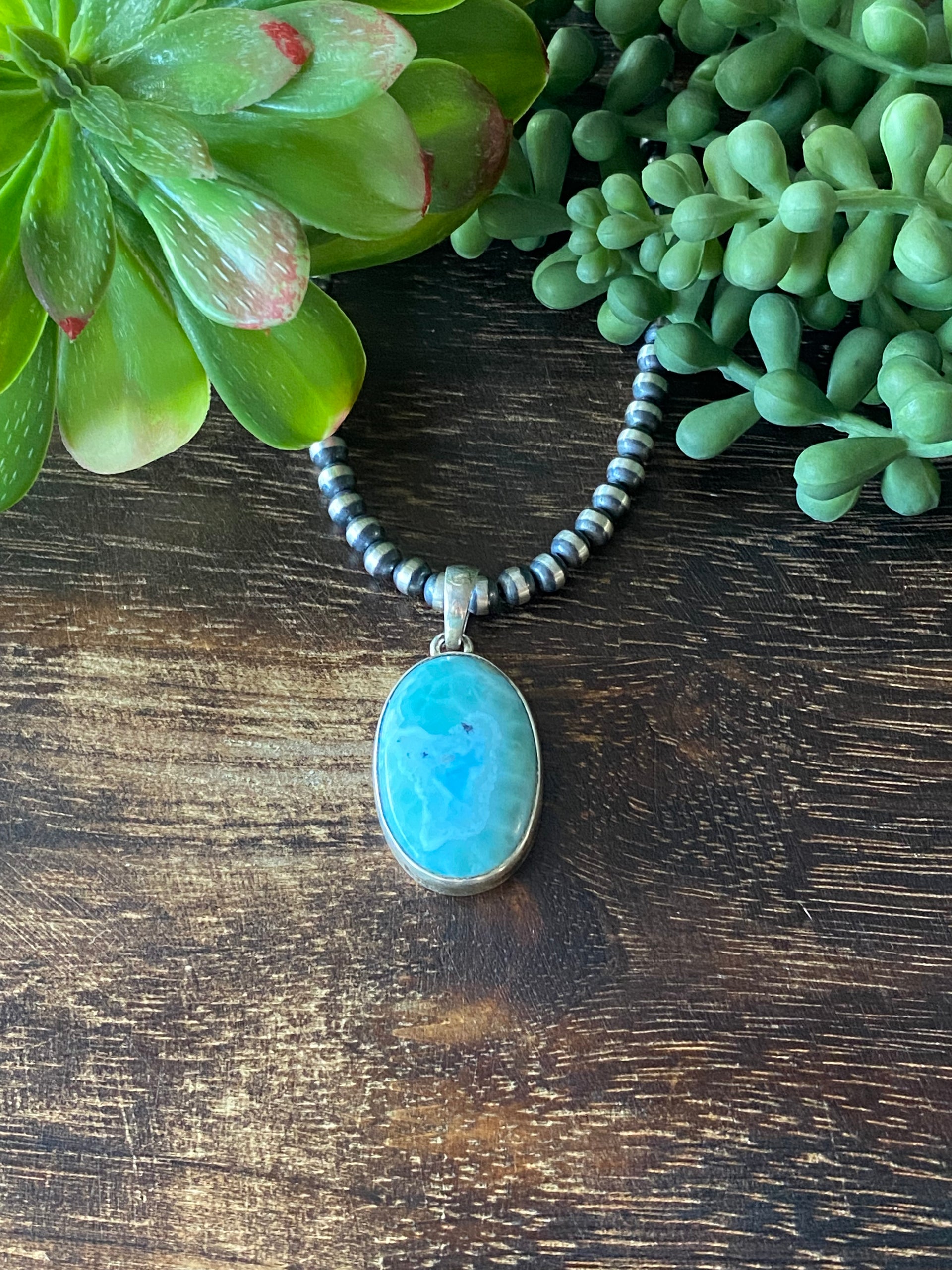 Southwest Larimar & Sterling Silver Pendant