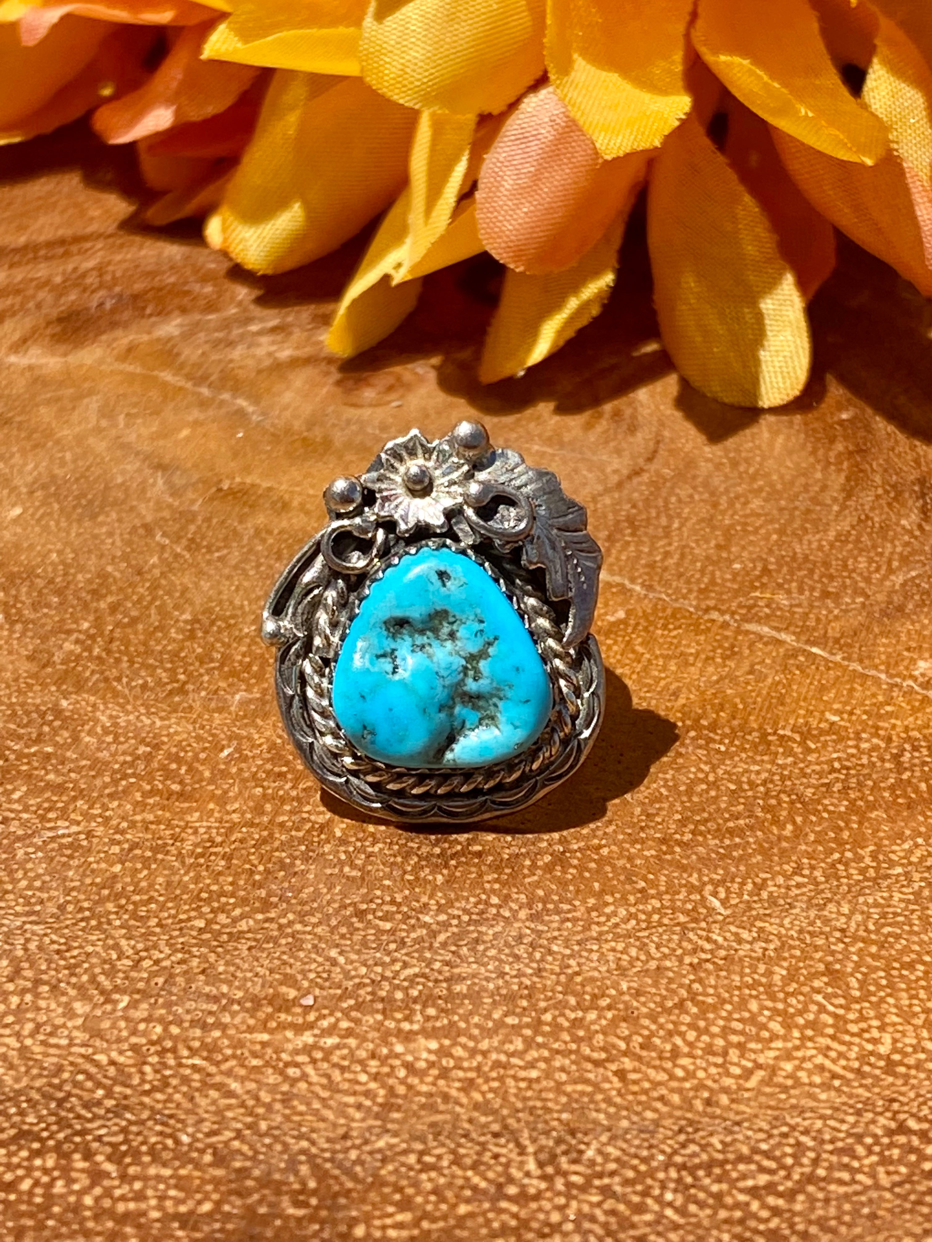 Navajo Made Kingman Turquoise & Sterling Silver Ring Size 5.5