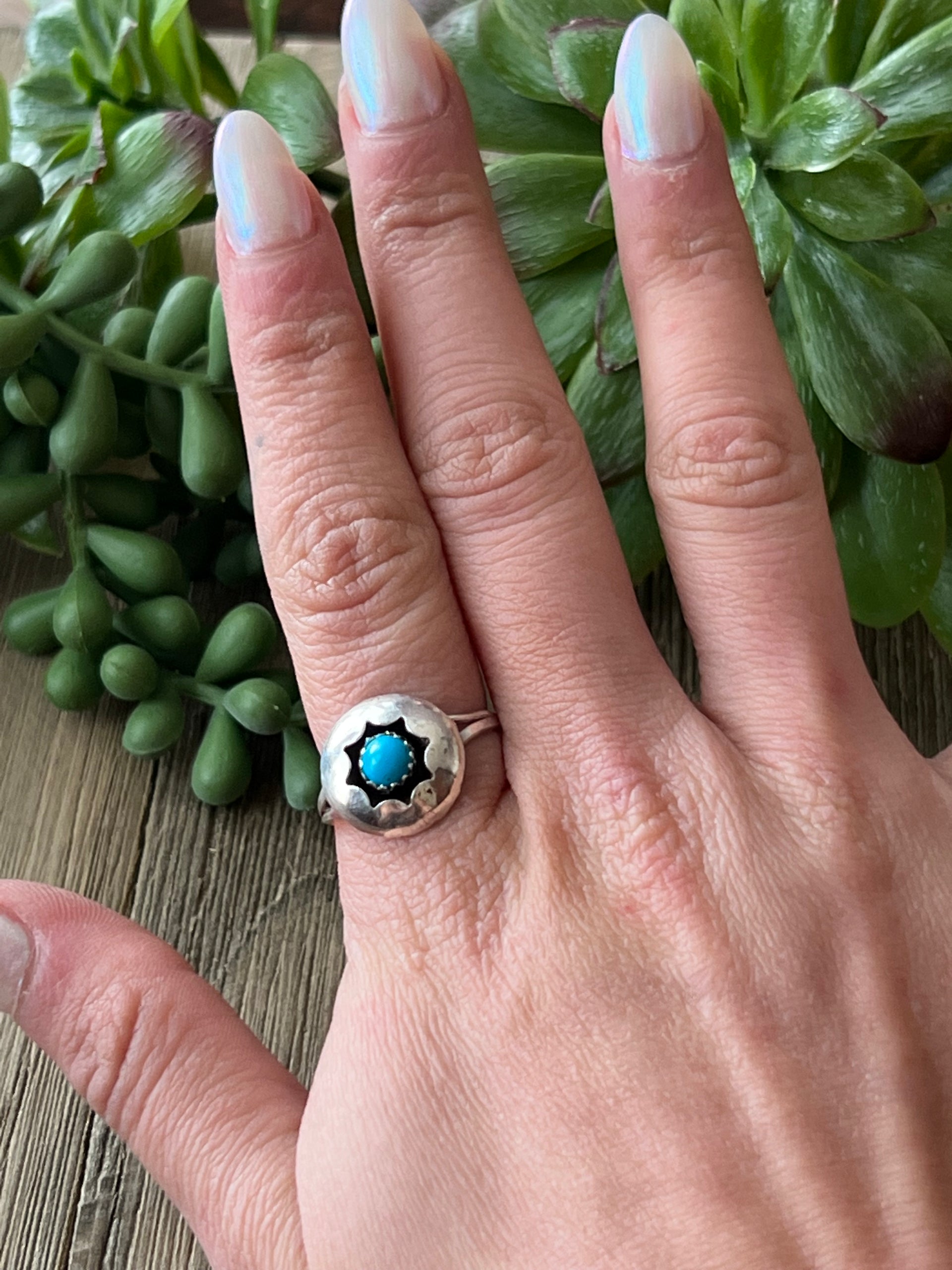 Navajo Made Turquoise & Sterling Silver Shadow Box Ring