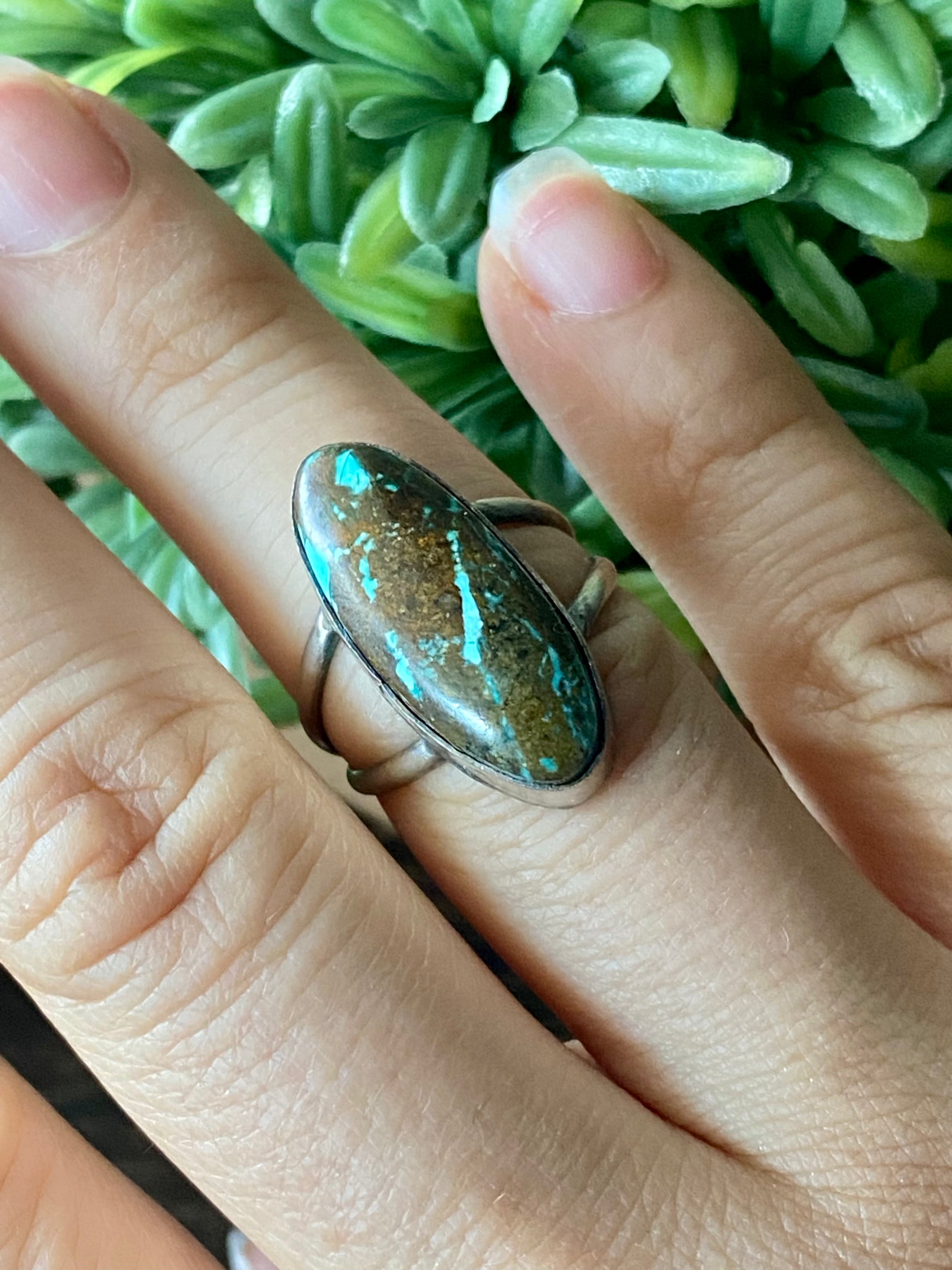 Navajo Made Kingman Turquoise & Sterling Silver Ring Size 7.25