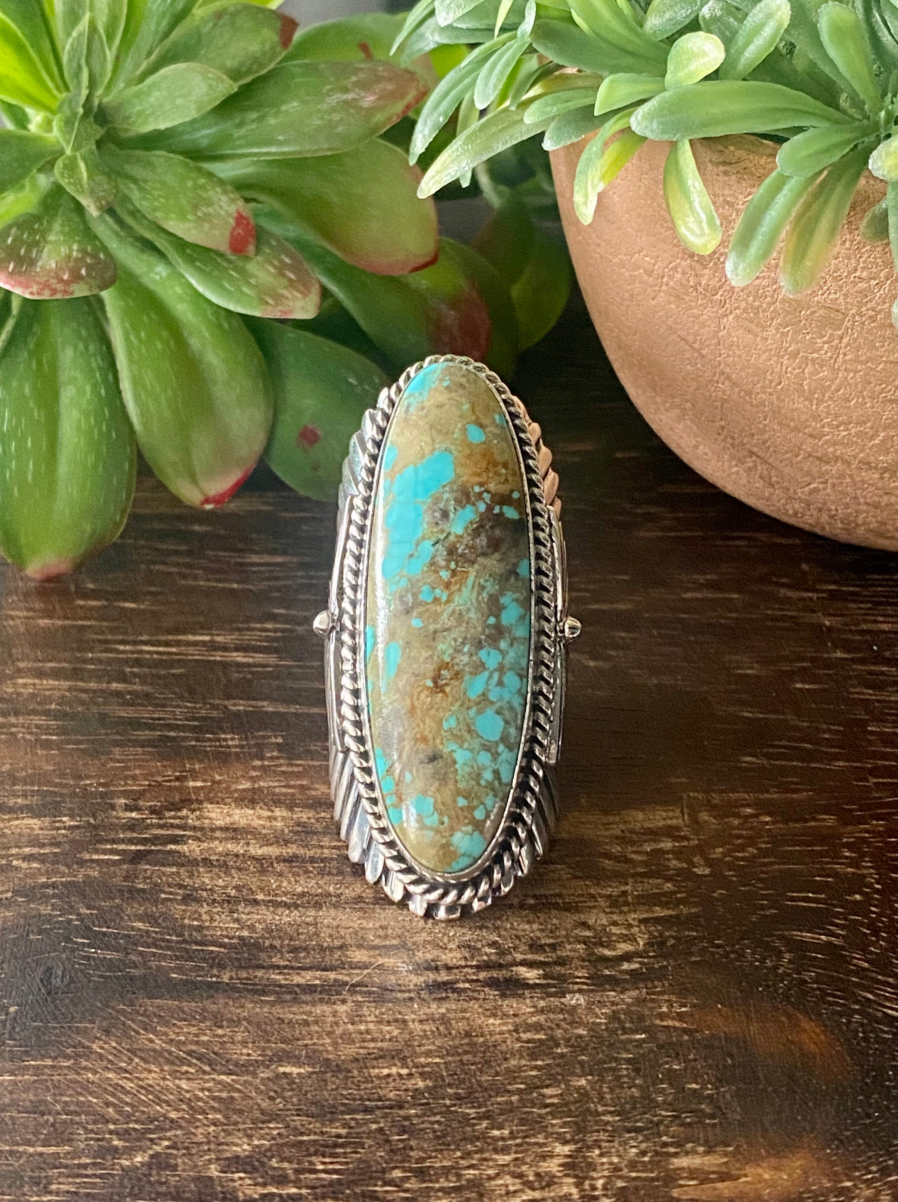 Robert Shakey Kingman Turquoise & Sterling Silver Ring Size 11