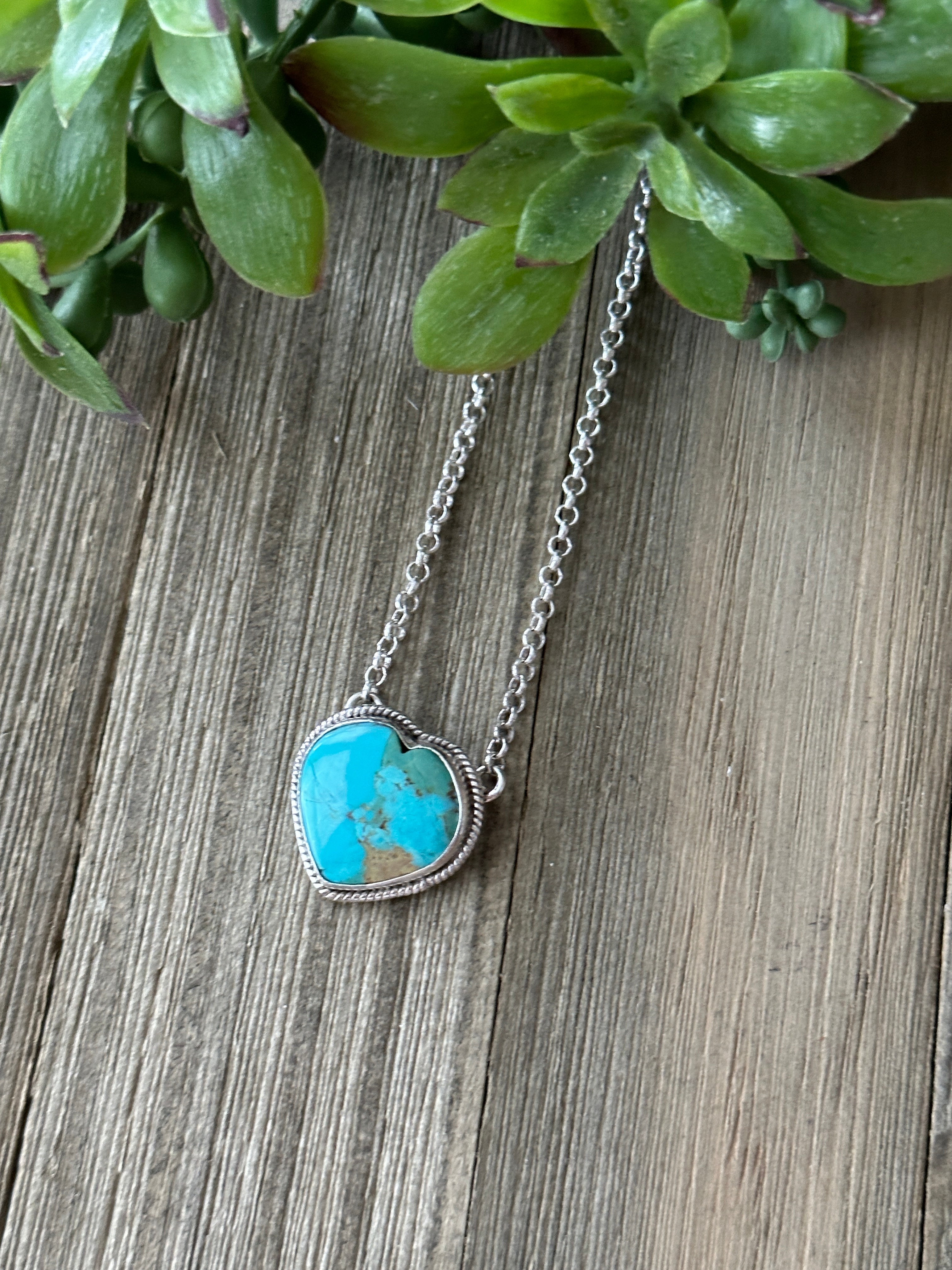 Southwest Made Turquoise & Sterling Silver Heart Necklace