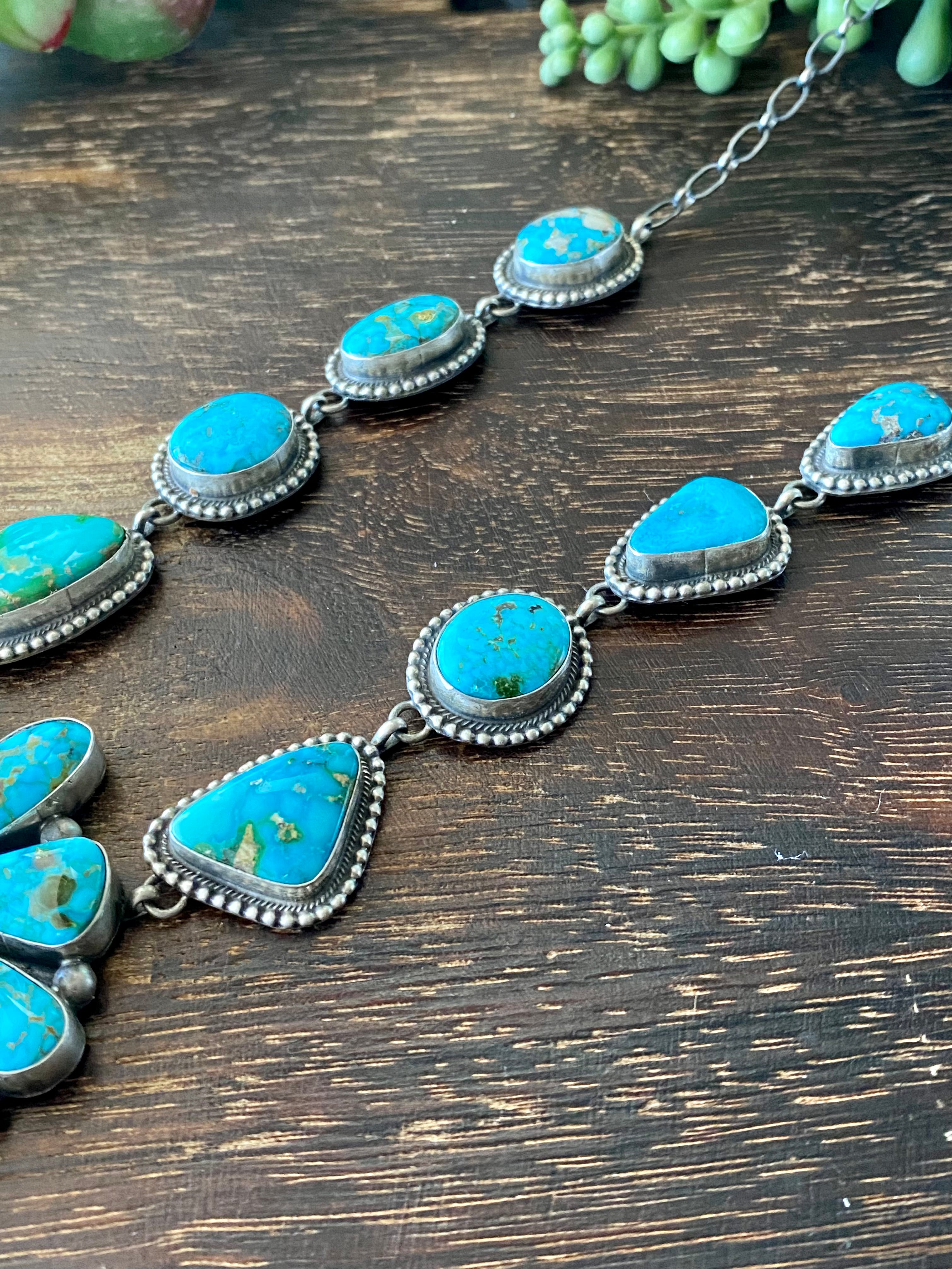 Dave Skeets Kingman Turquoise & Sterling Silver Cluster Necklace Set