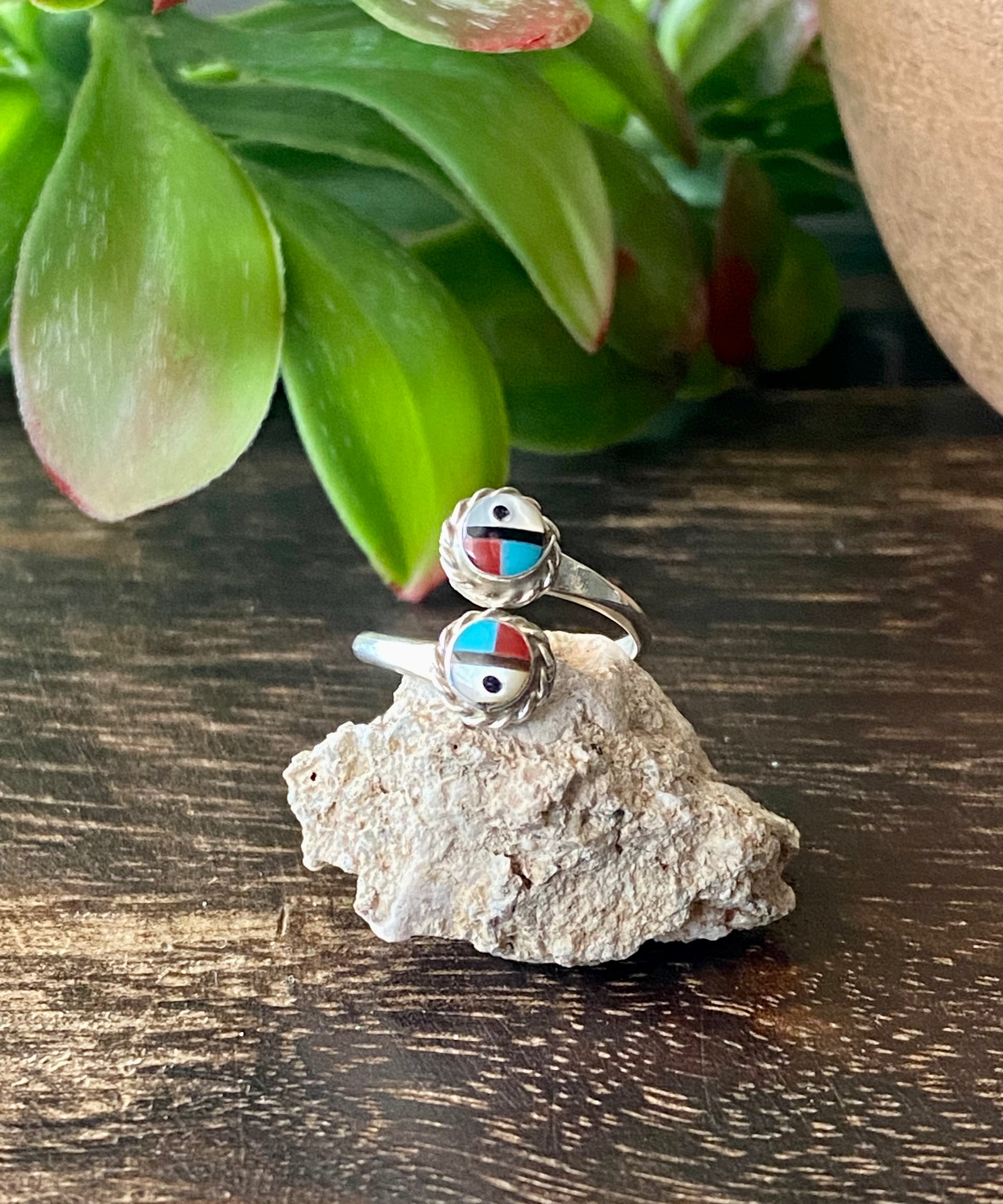 Emerson Vallo Multi Stone & Sterling Silver Sunface Adjustable Rings