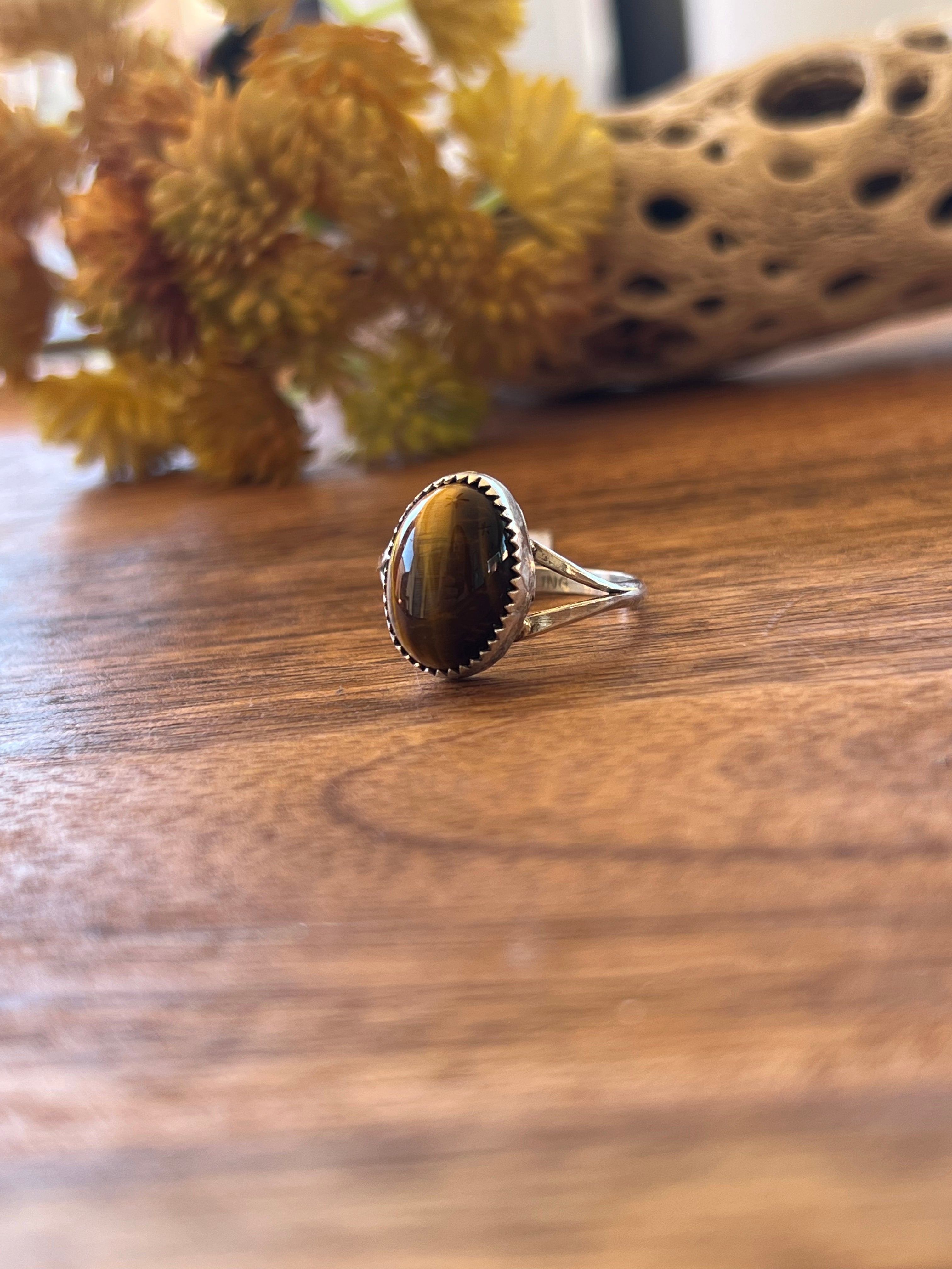 Harris Largo Tiger Eye & Sterling Silver Ring Size 9