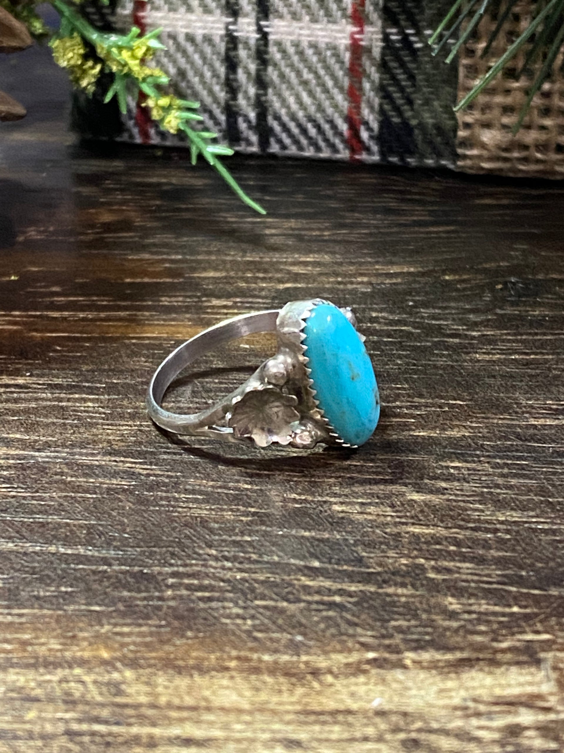 Navajo Made Kingman Turquoise & Sterling Silver Ring Size 7.5