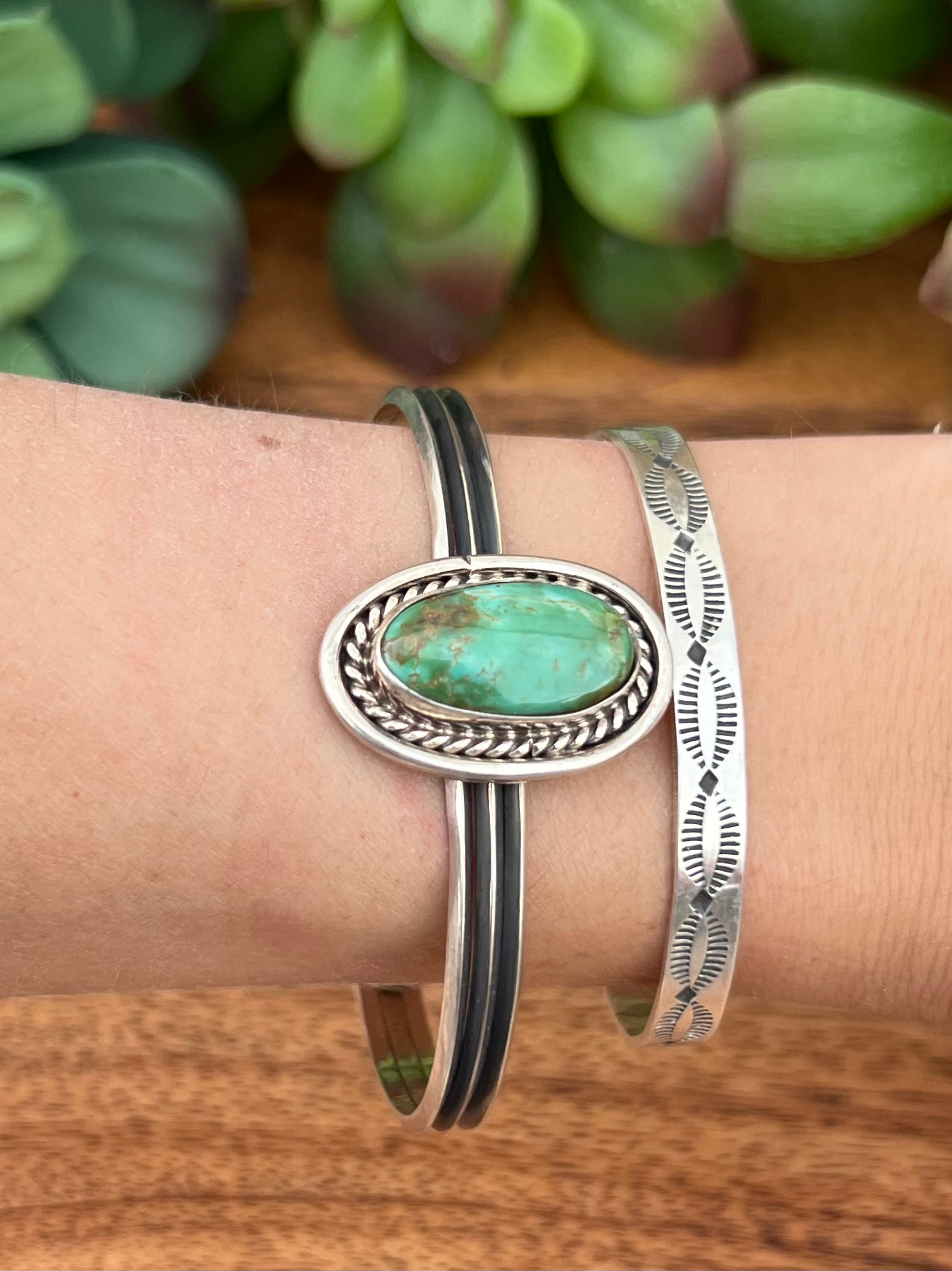 Navajo Natural Royston Turquoise & Sterling Silver Cuff Bracelet
