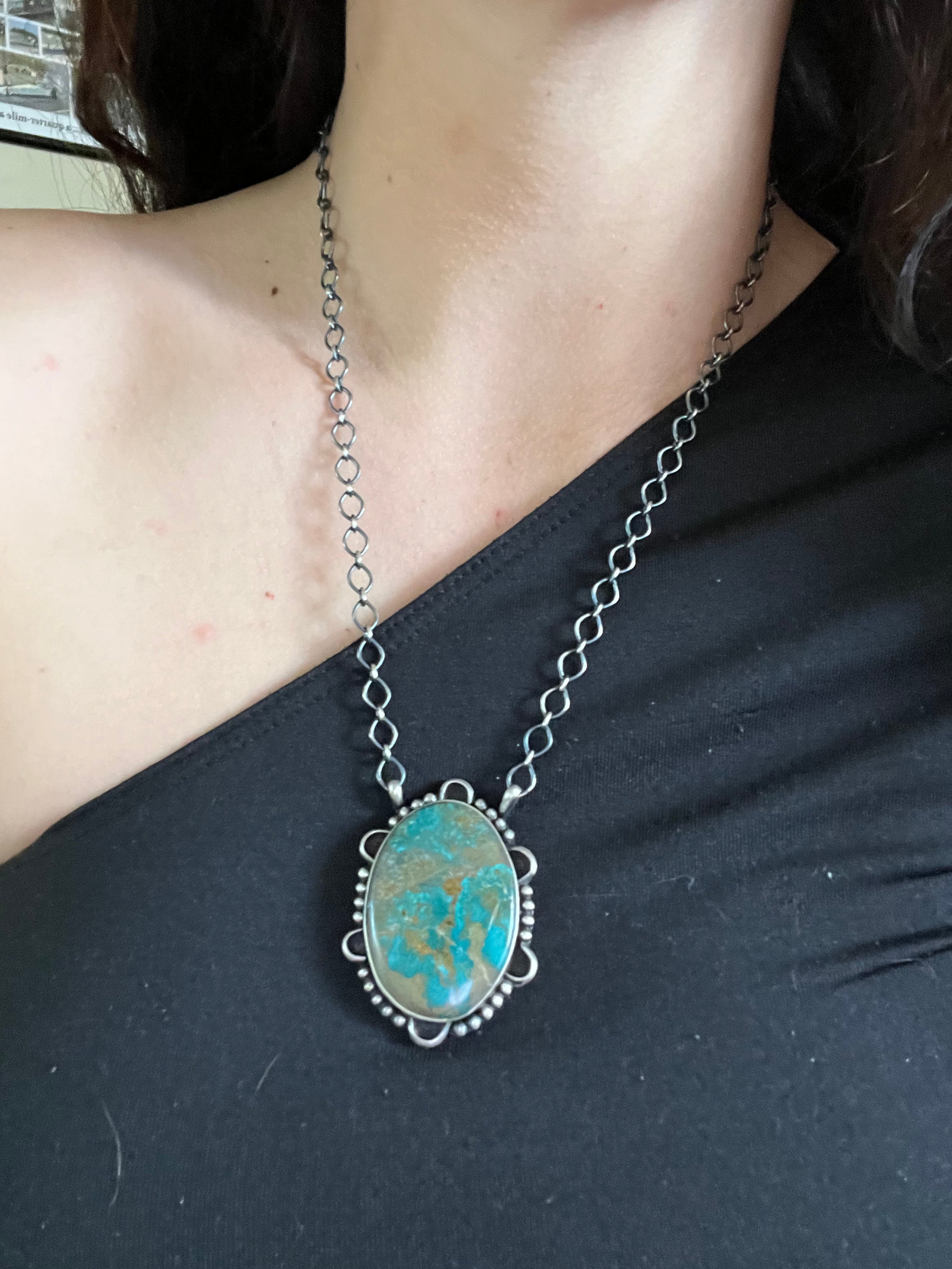 Navajo Made Royston Turquoise & Sterling Silver Necklace