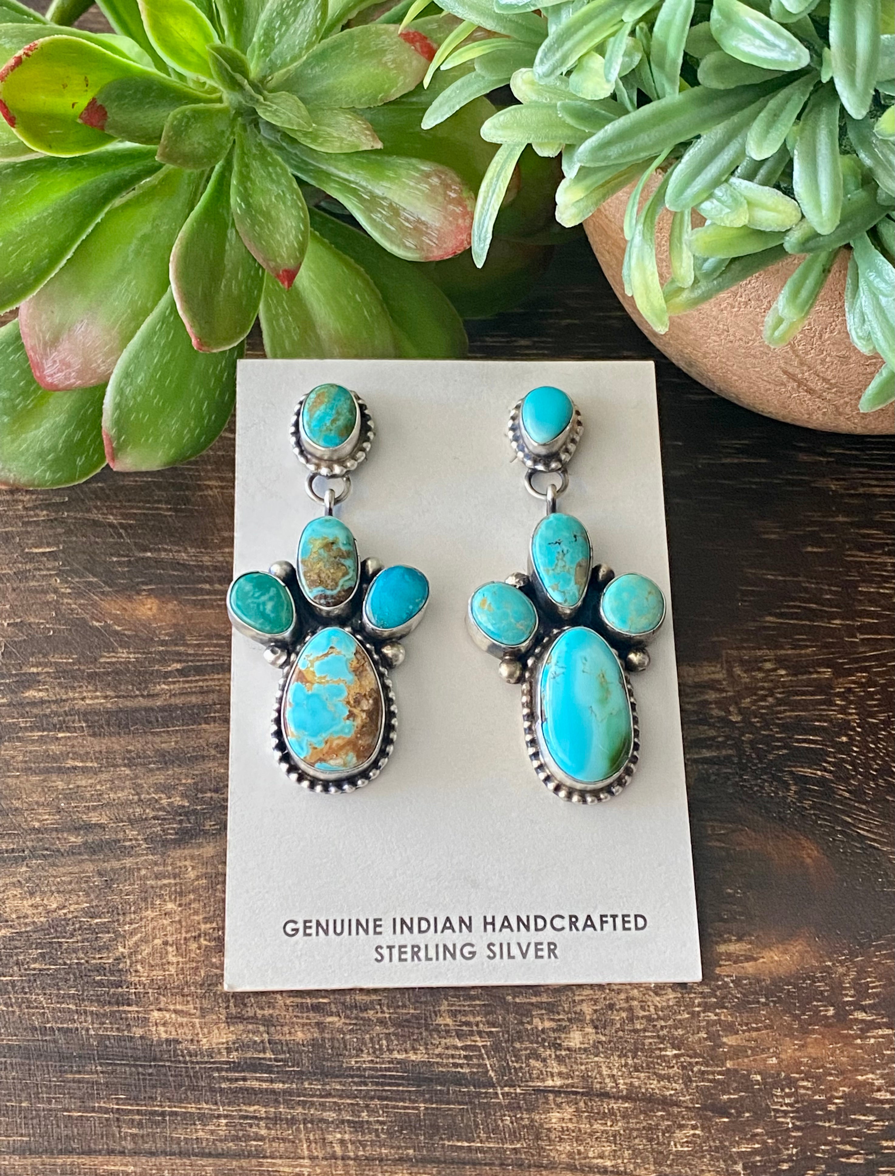 Sheila Becenti Royston Turquoise & Sterling Silver Post Dangle Earrings