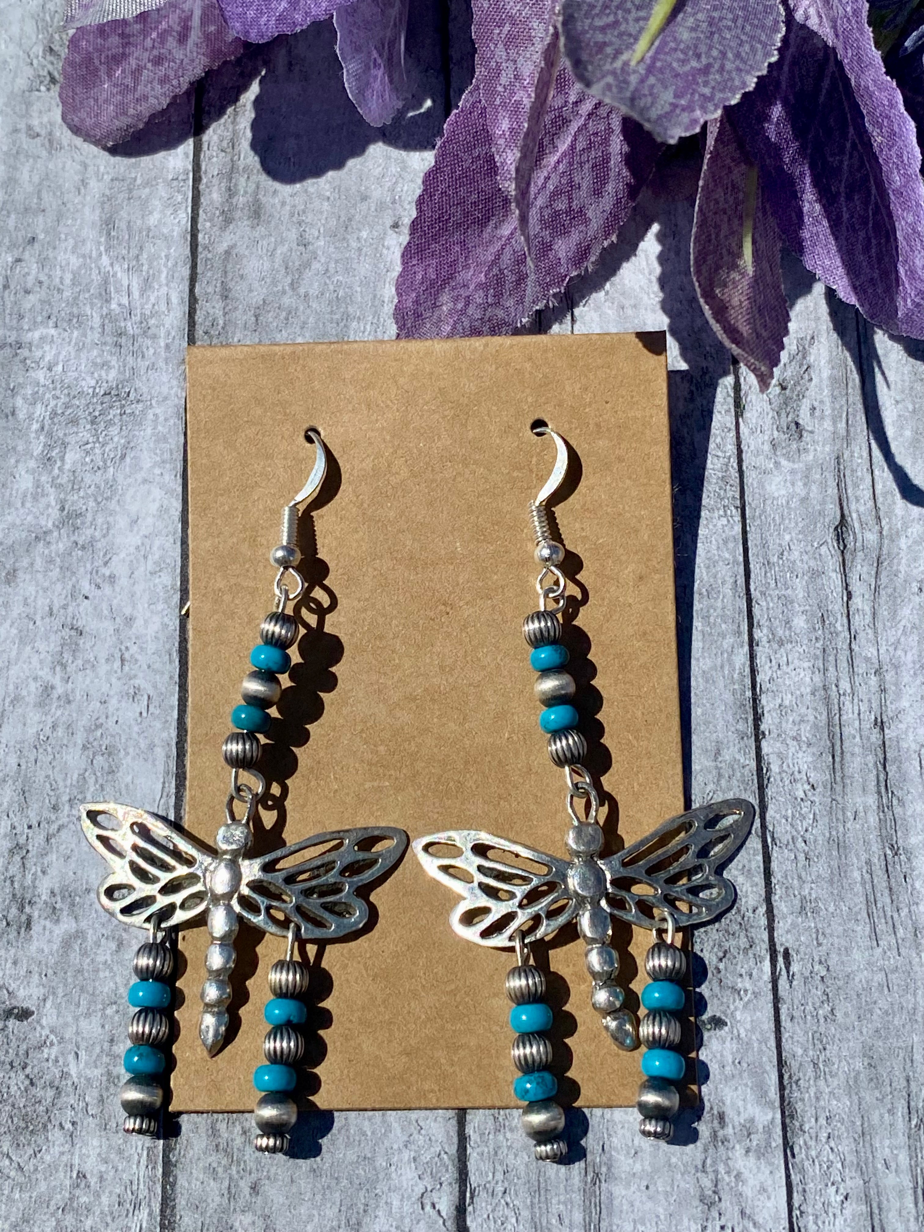 Pam Armstrong Turquoise & Sterling Silver Butterfly Dangle Earrings