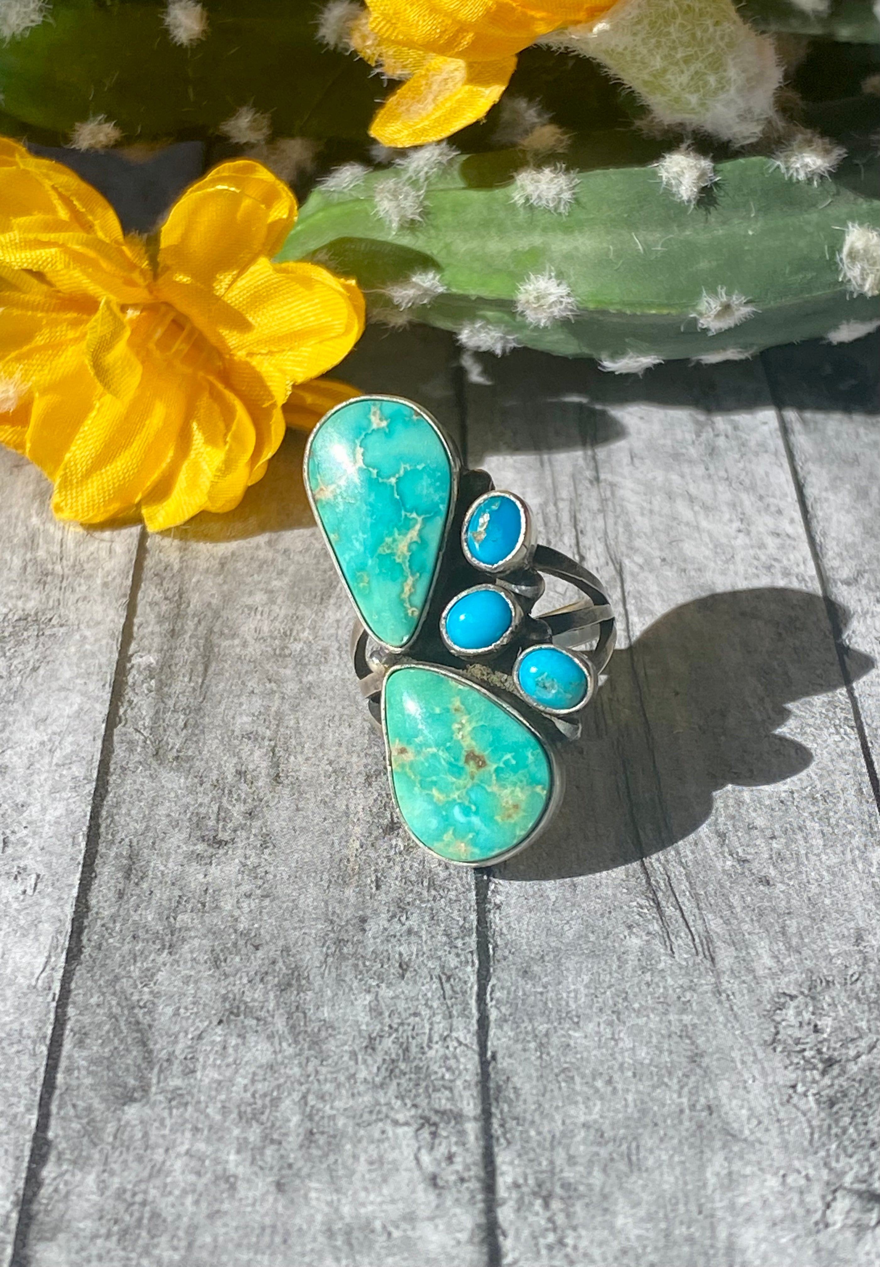Sam Arviso Multi Turquoise Stone & Sterling Silver Ring Size 6.5