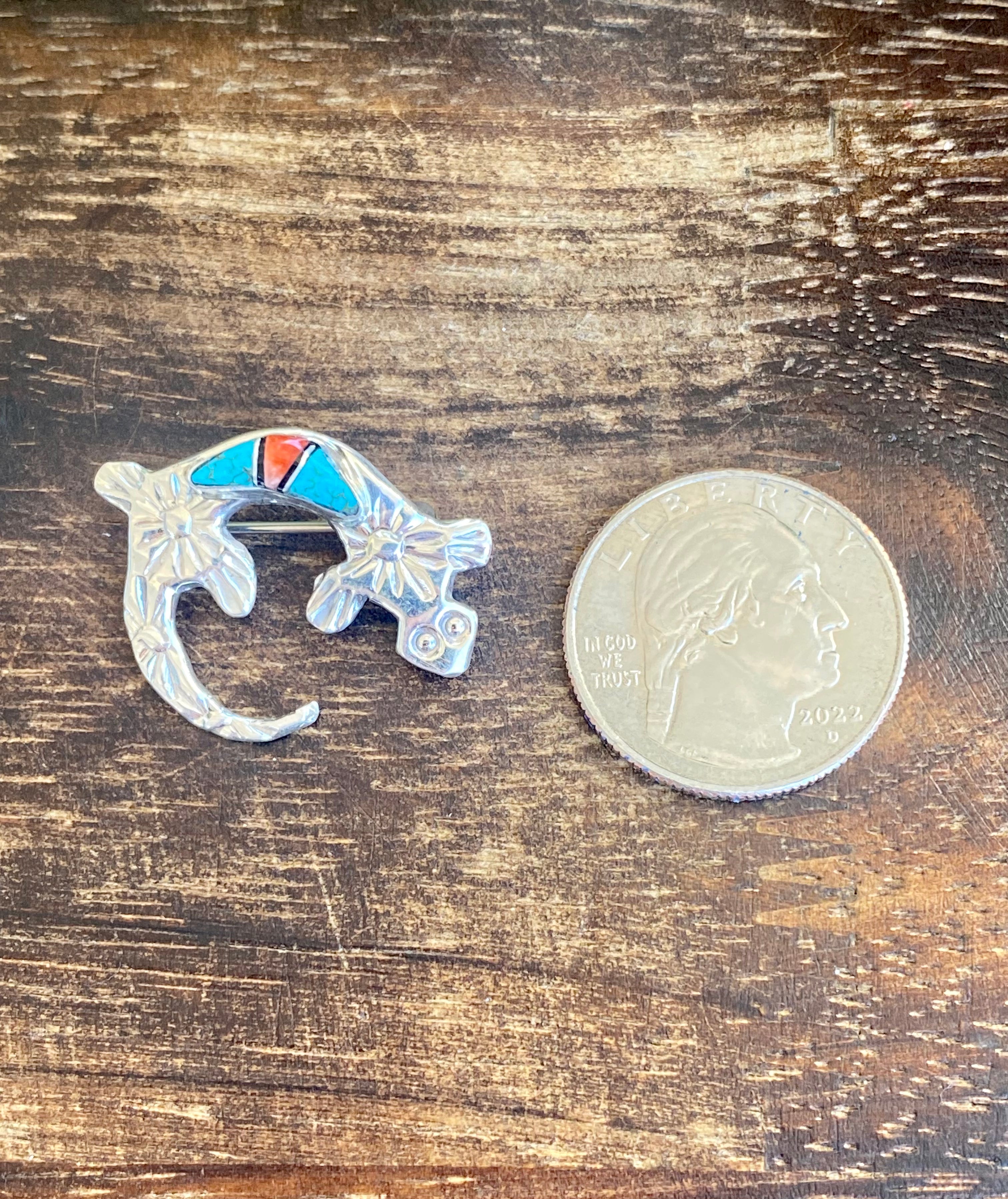 Navajo Made Multi Stone & Sterling Silver Inlay Lizard Pin