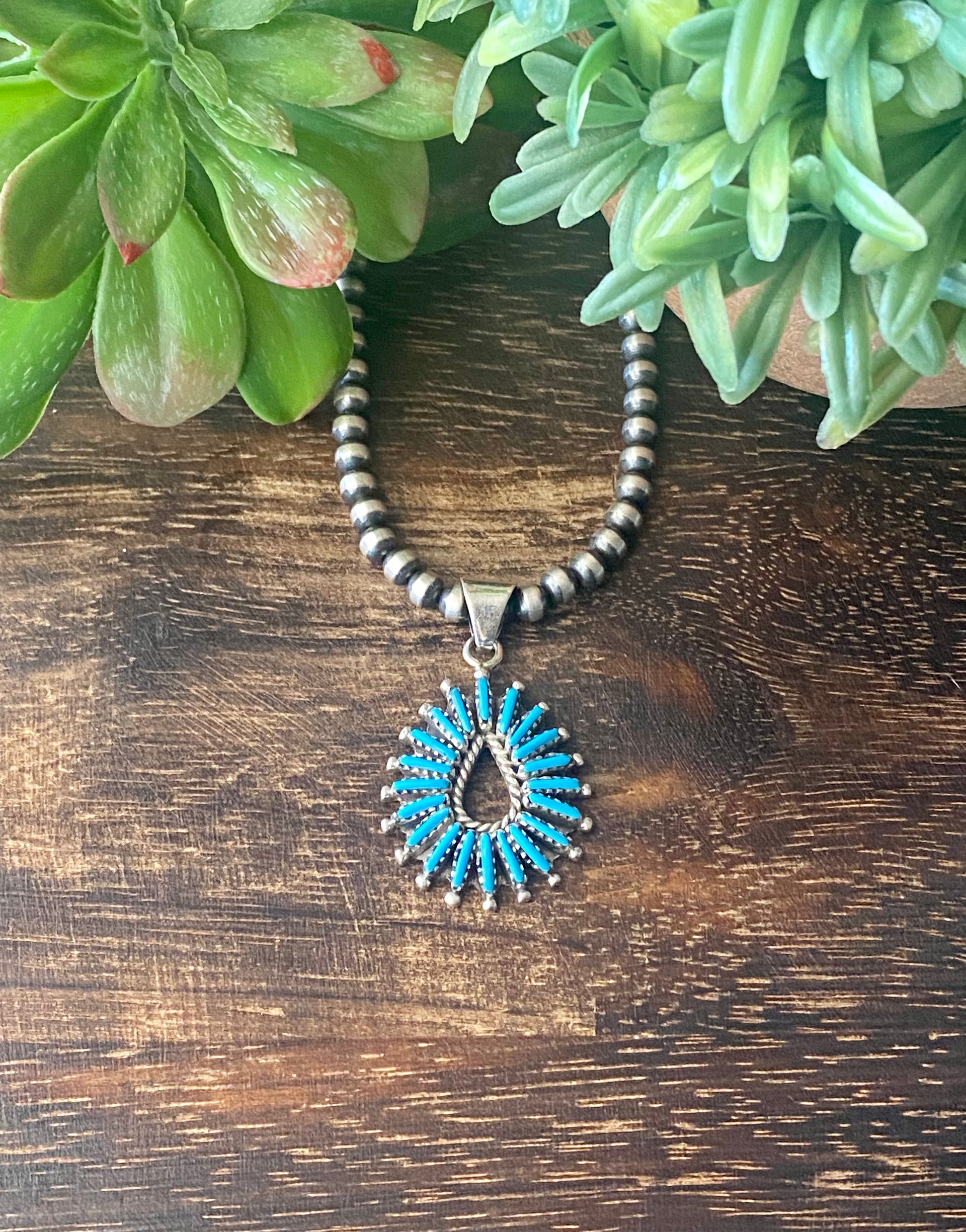 Southwest Handmade Kingman Turquoise & Sterling Silver Pendant