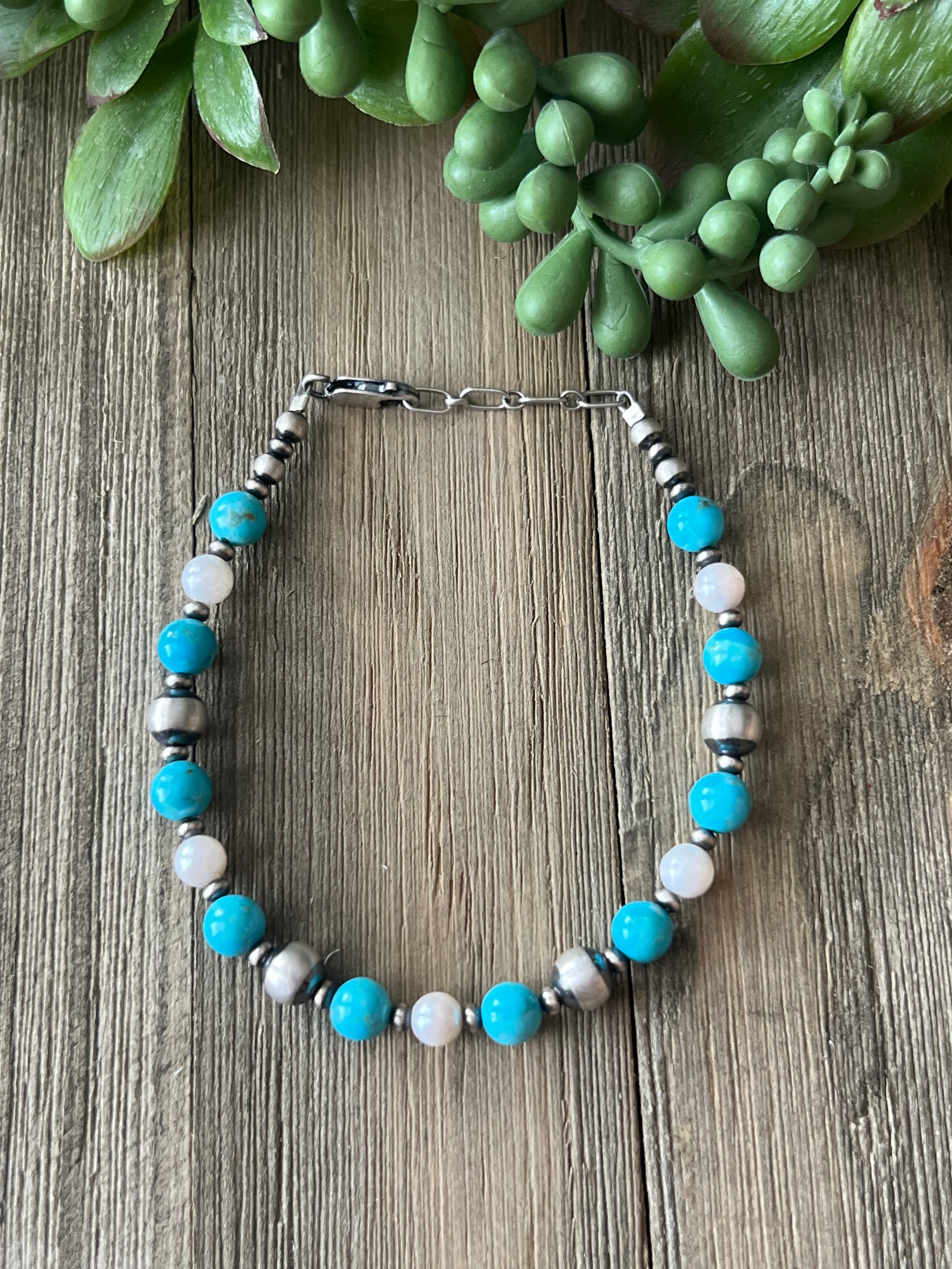 Navajo Strung Multi Stone & Sterling Silver Beaded Bracelet