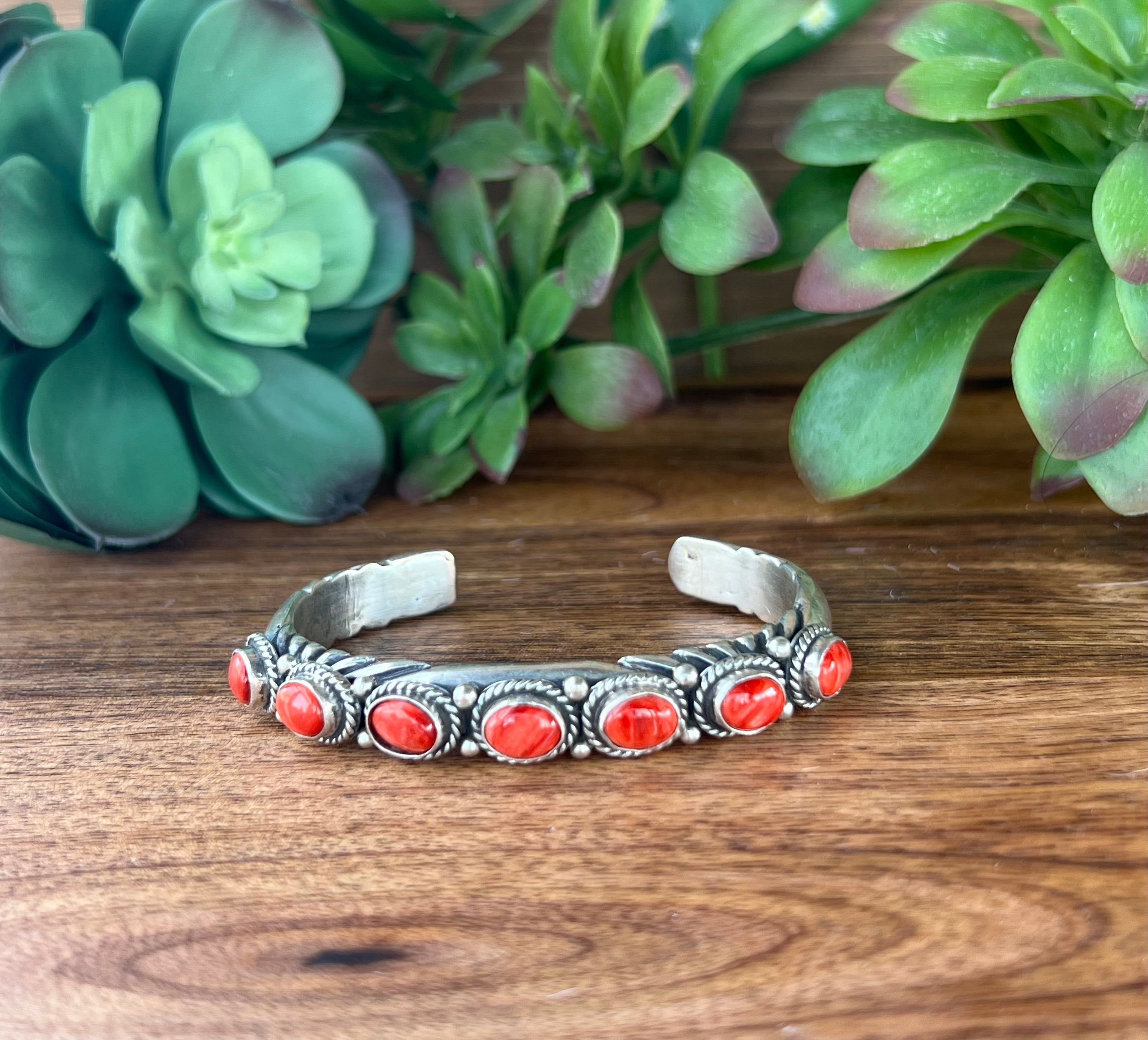 Navajo Spiny Oyster & Sterling Silver Cuff Bracelet