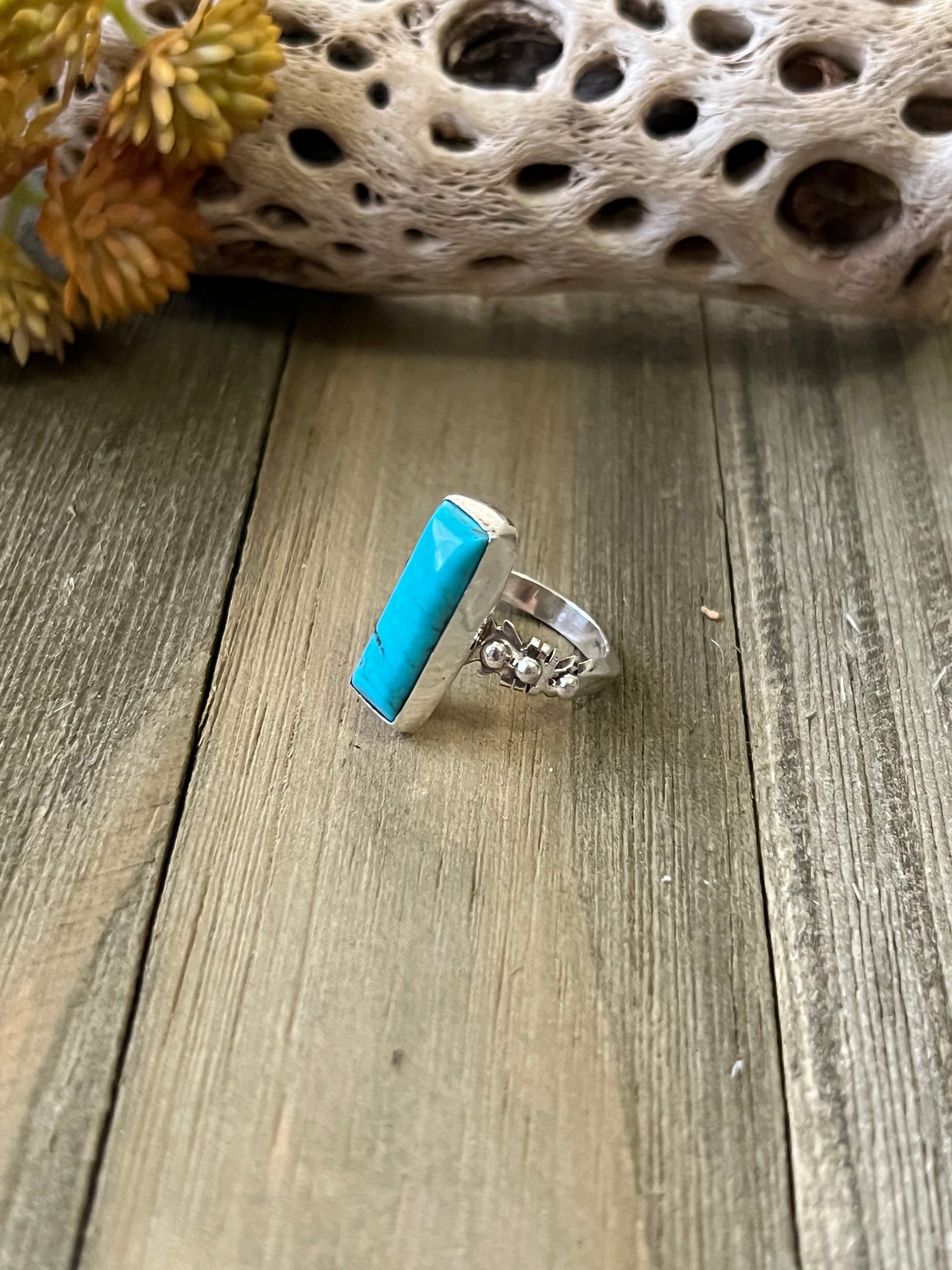 Navajo Made Kingman Turquoise & Sterling Silver Ring Size 6.75