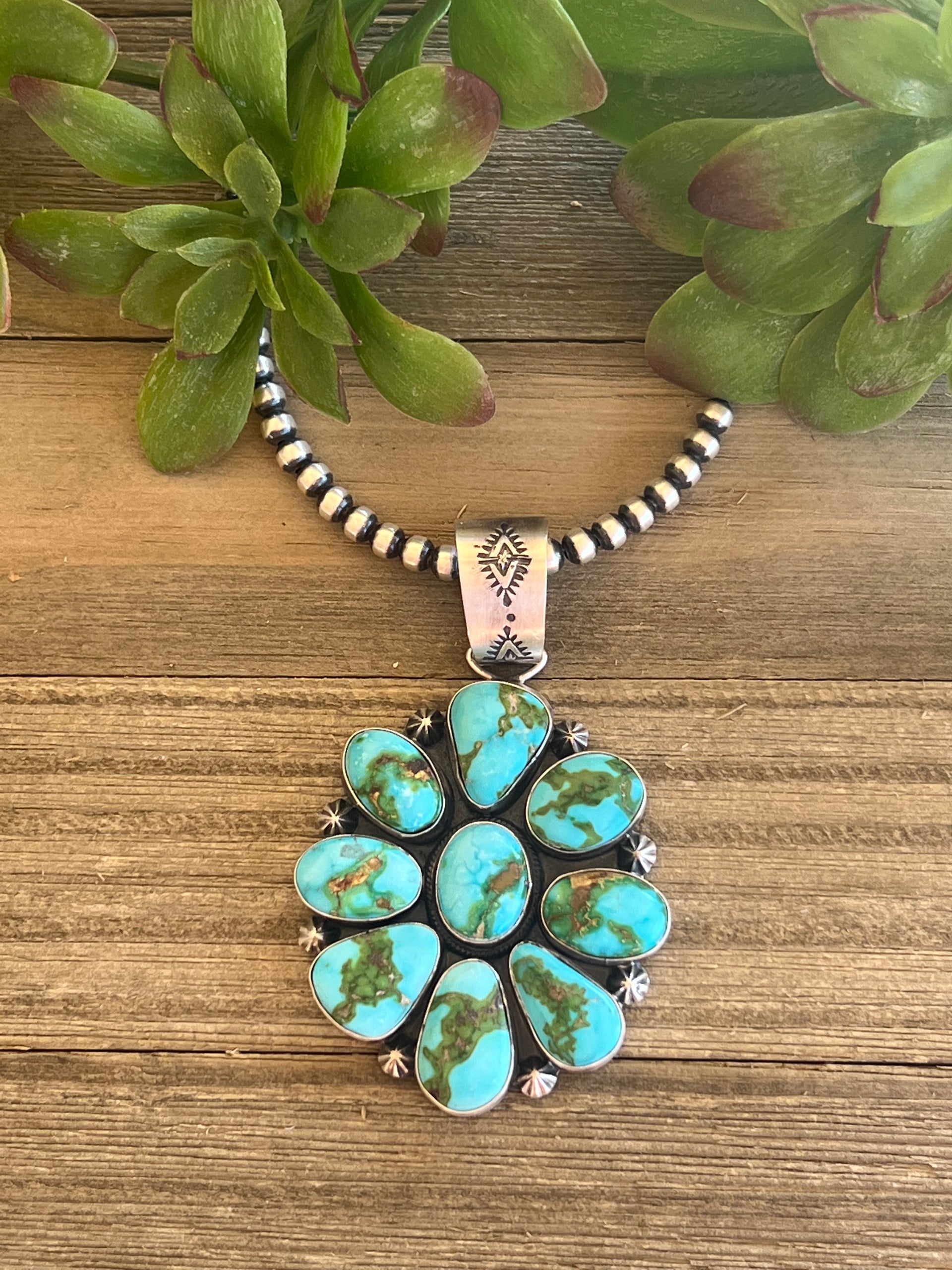 Dave Skeets Sonoran Gold Turquoise & Sterling Silver Cluster Pendant