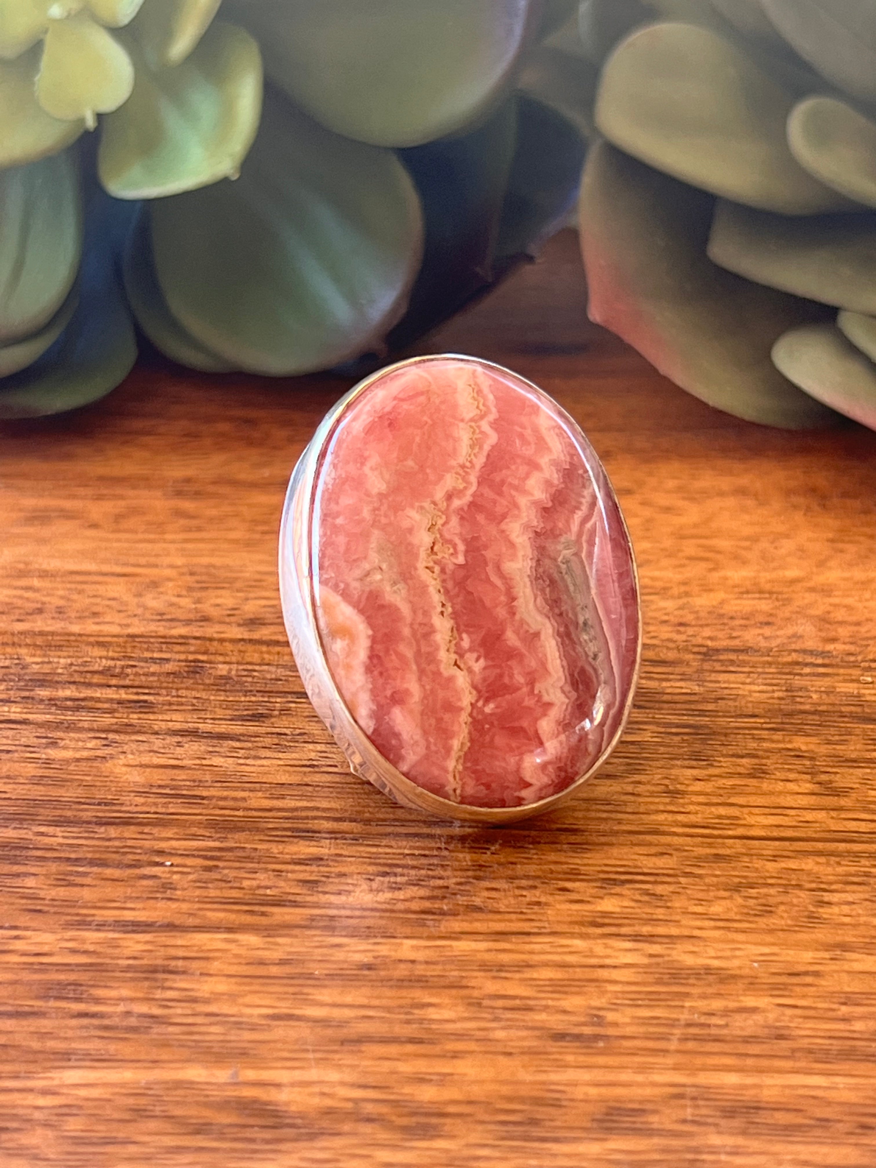 Navajo Made Rhodochrosite & Sterling Silver Ring Size 7.25