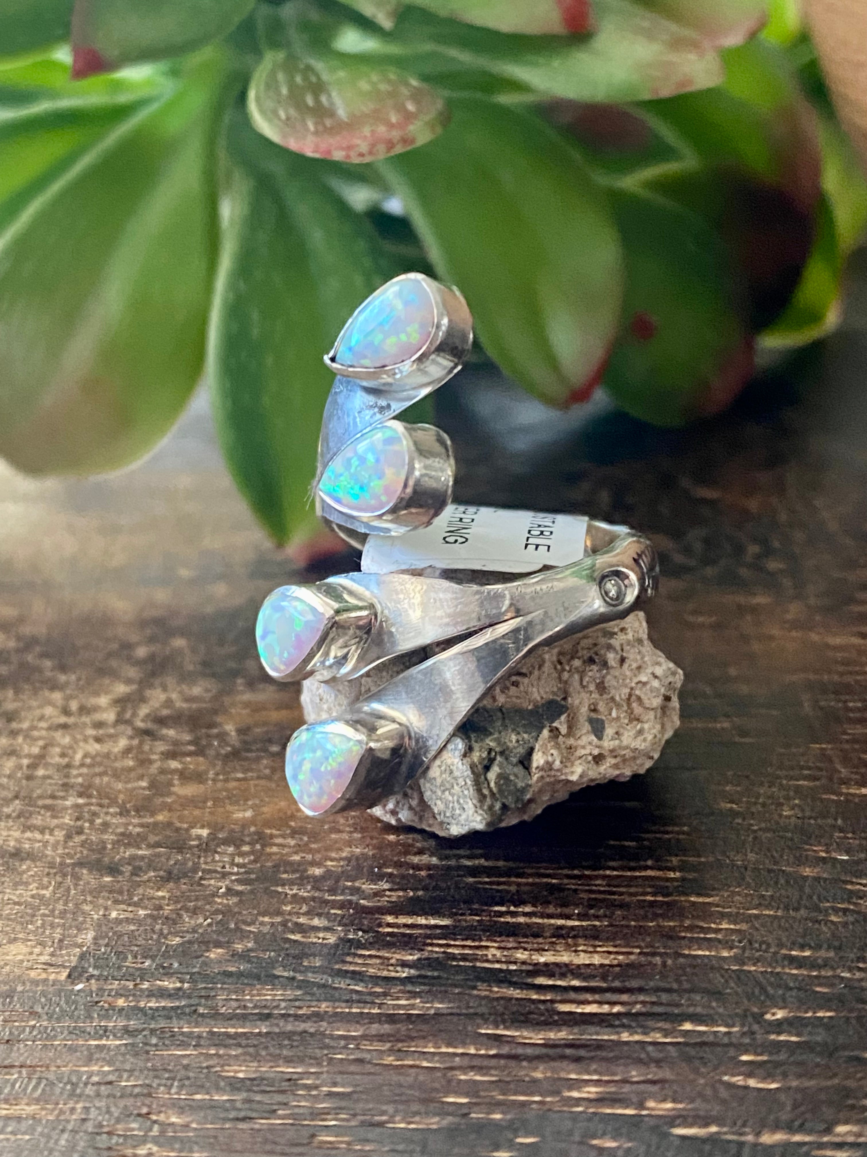 Mark Barney White Opal & Sterling Silver Adjustable Rings