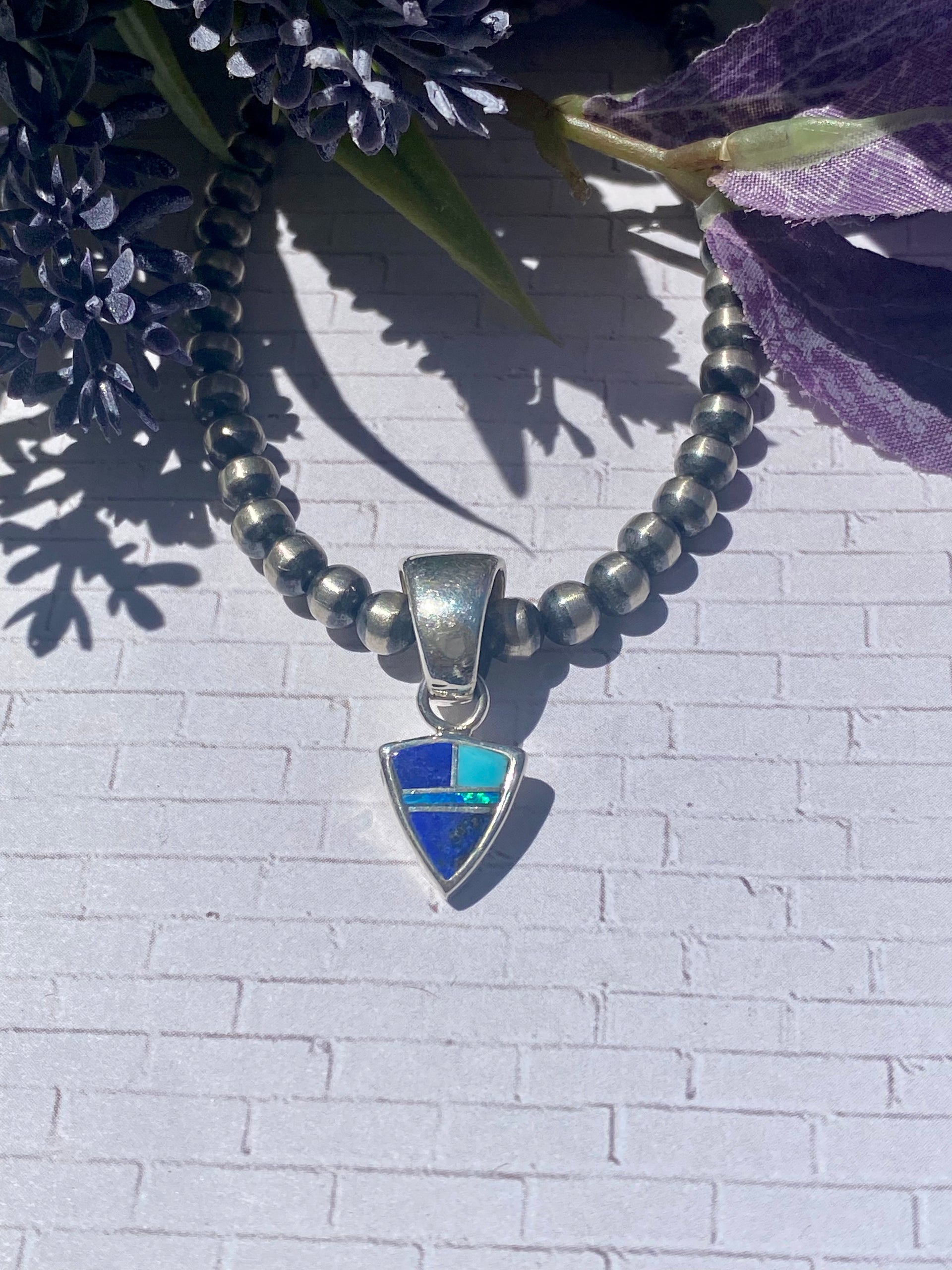 Navajo Made Multi Stone & Sterling Silver Inlay Pendant