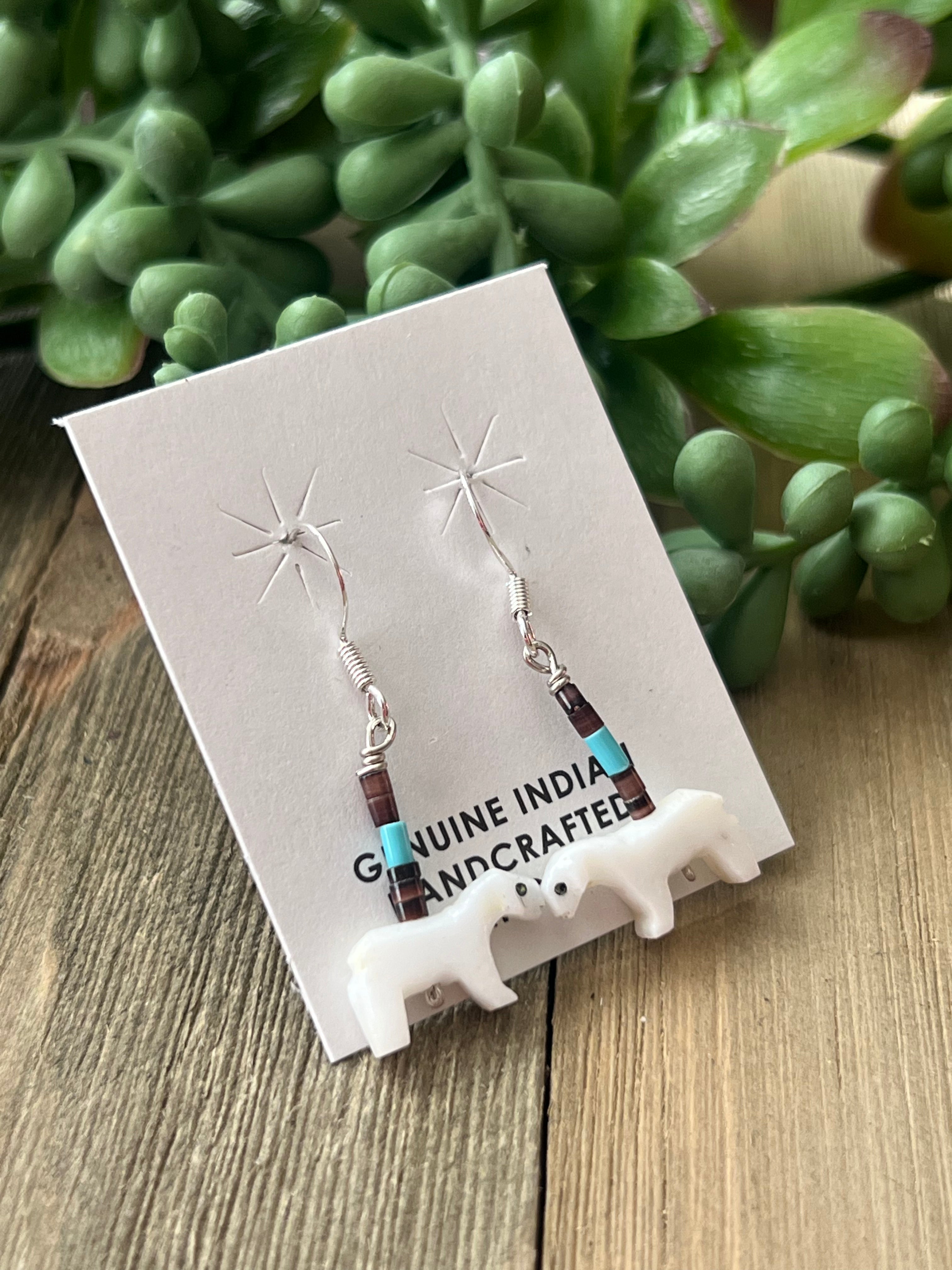 Zuni Made Fetish & Sterling Silver Horse Dangle Earrings