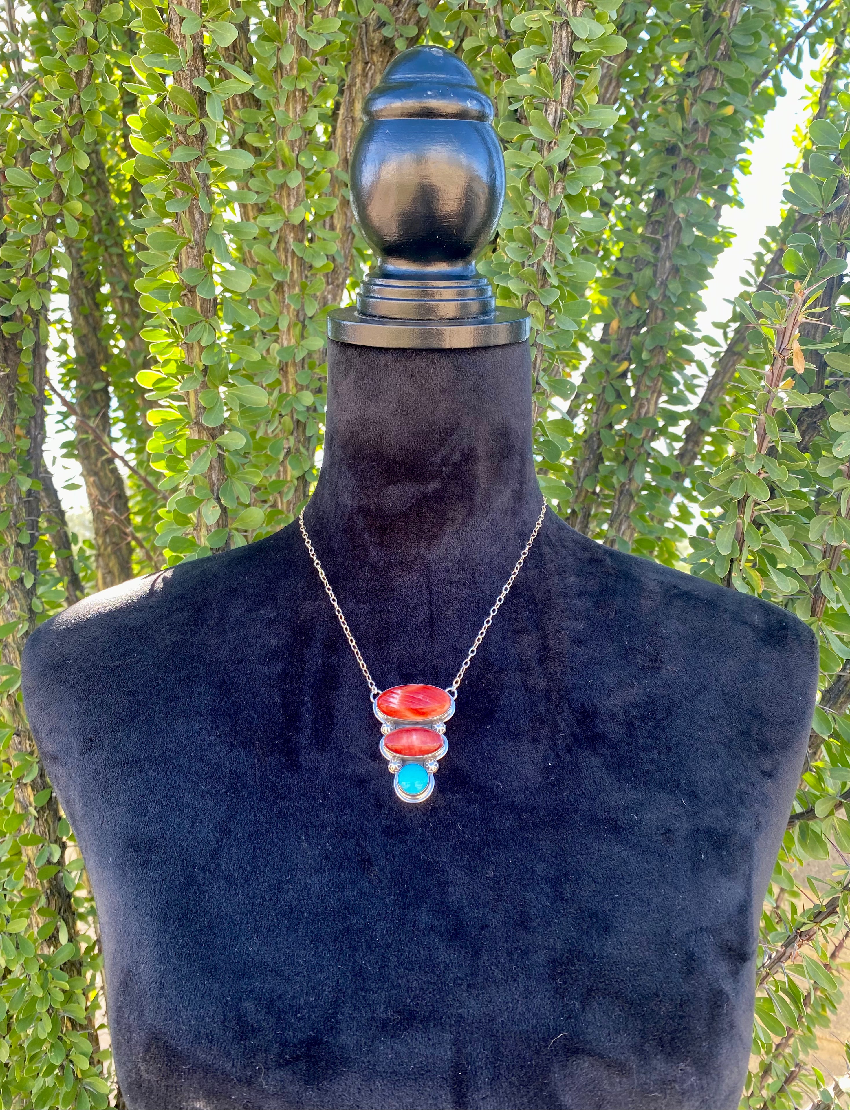 Tony Yazzie Spiny Oys & Sleeping Beauty Turquoise Sterling Silver Necklace