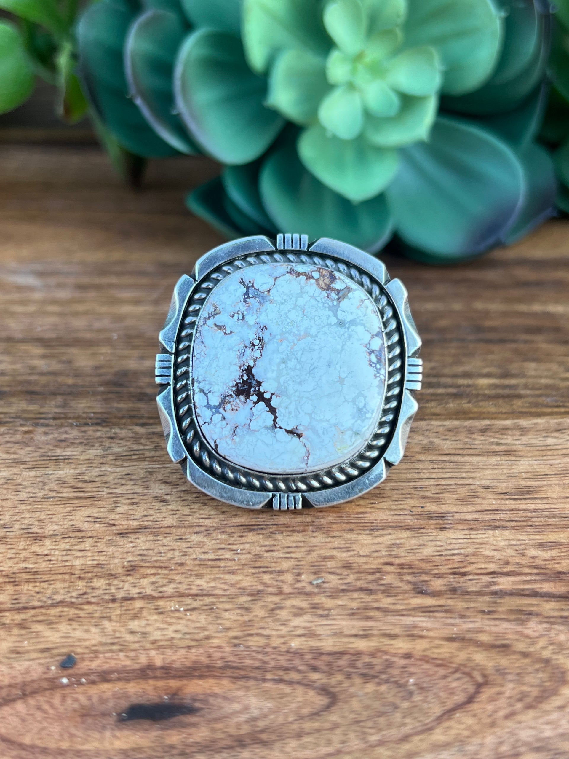 Eddie Secatero Wild Horse & Sterling Silver Ring Size 10