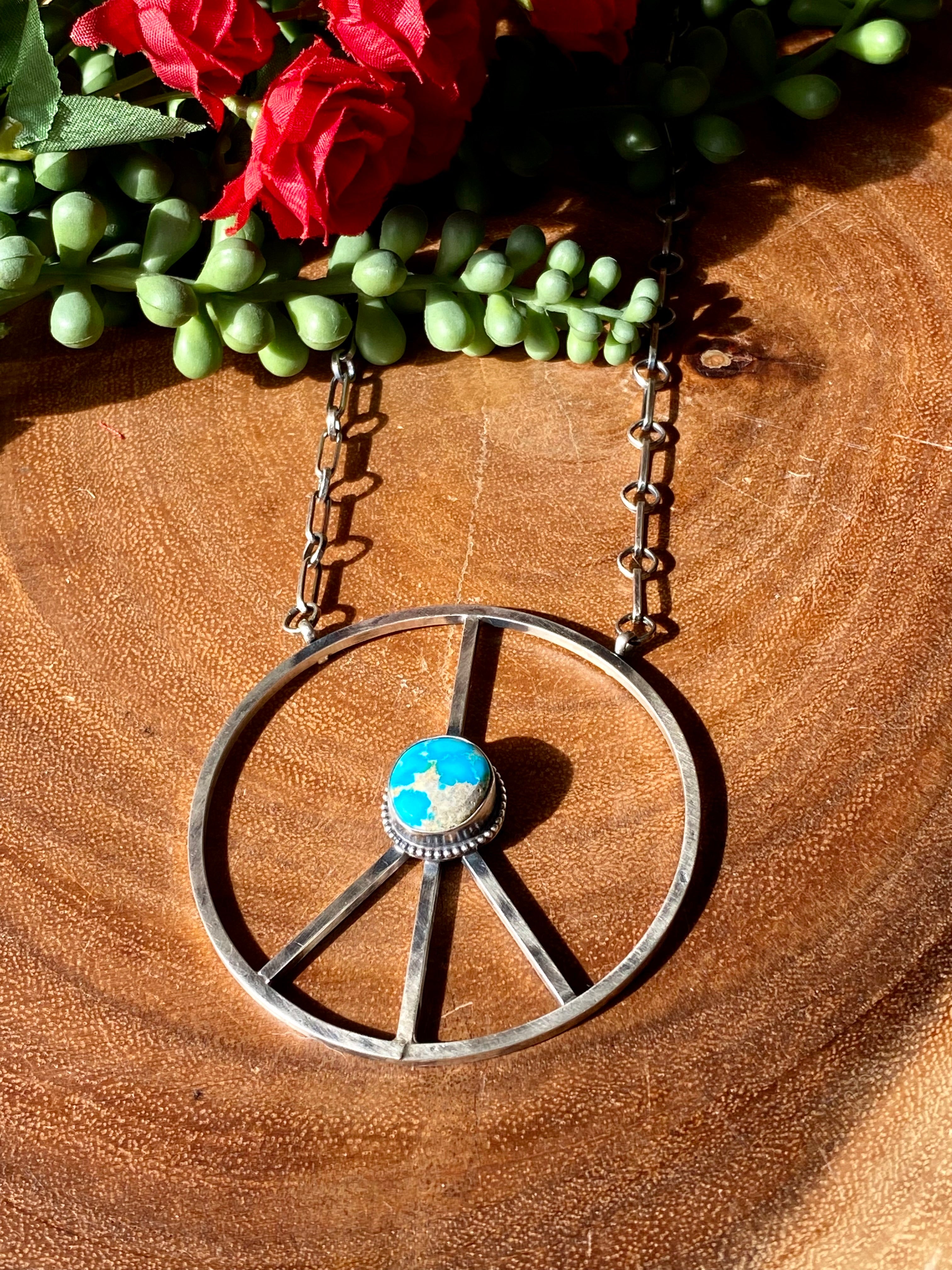 Linda Lincoln Sonoran Rose Turquoise & Sterling Silver Peace Sign Necklace