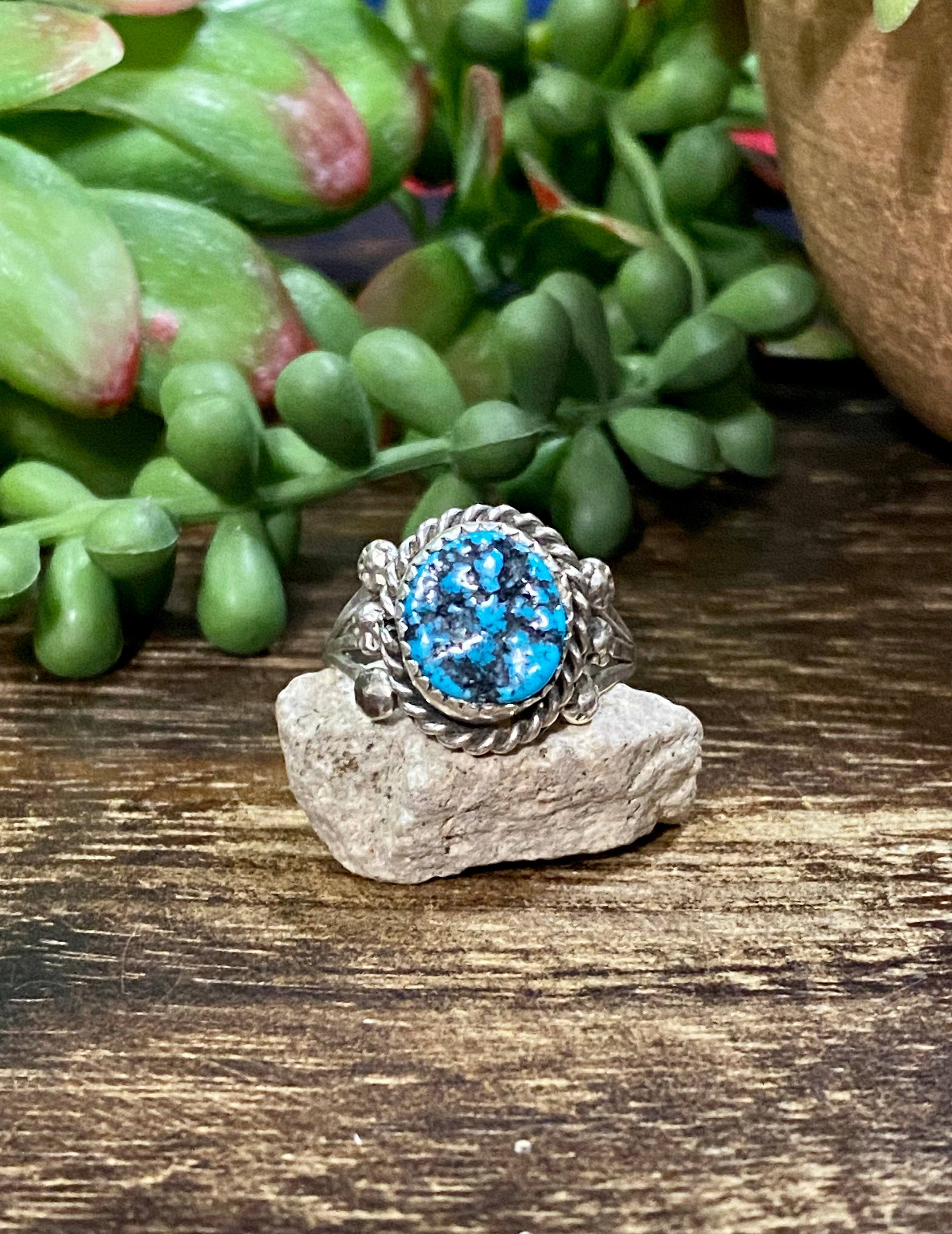 Navajo Made Kingman Turquoise & Sterling Silver Ring Size 9