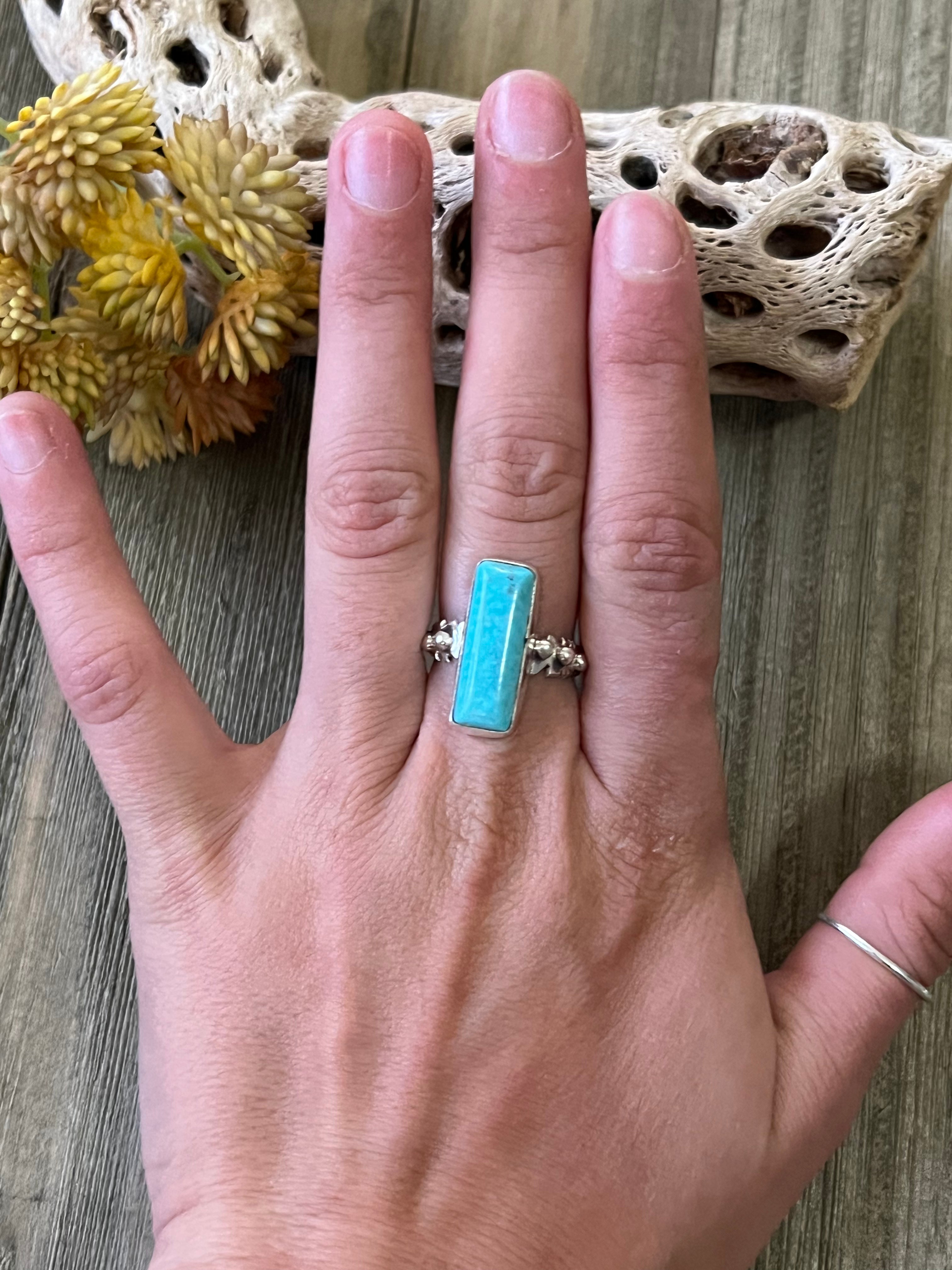 Navajo Made Kingman Turquoise & Sterling Silver Ring Size 5.75