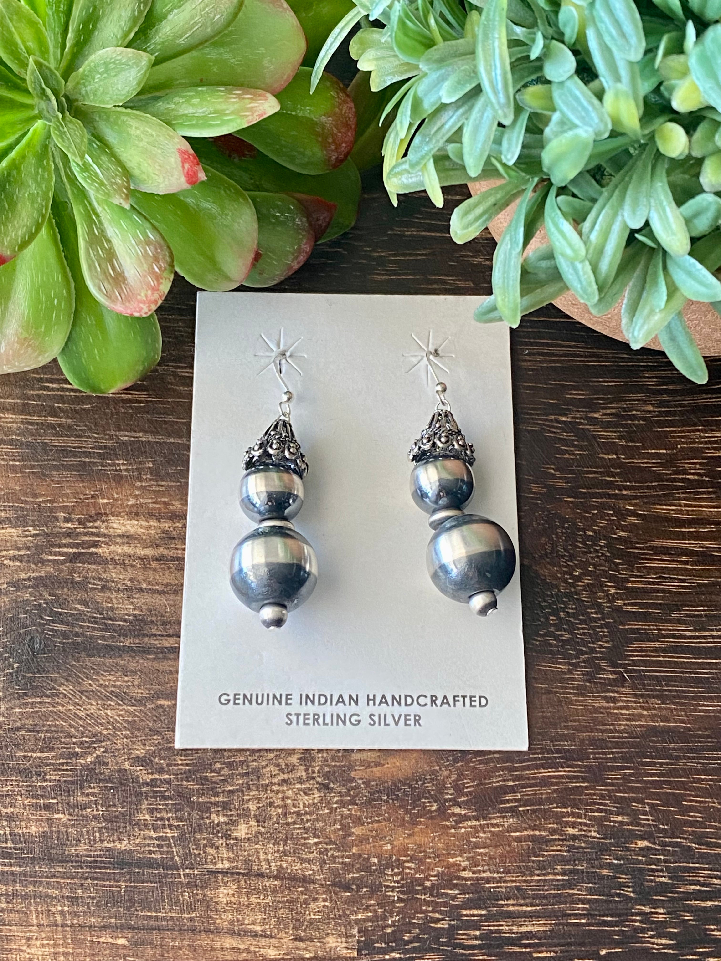 Navajo Made Sterling Silver Pearl Dangle Earrings