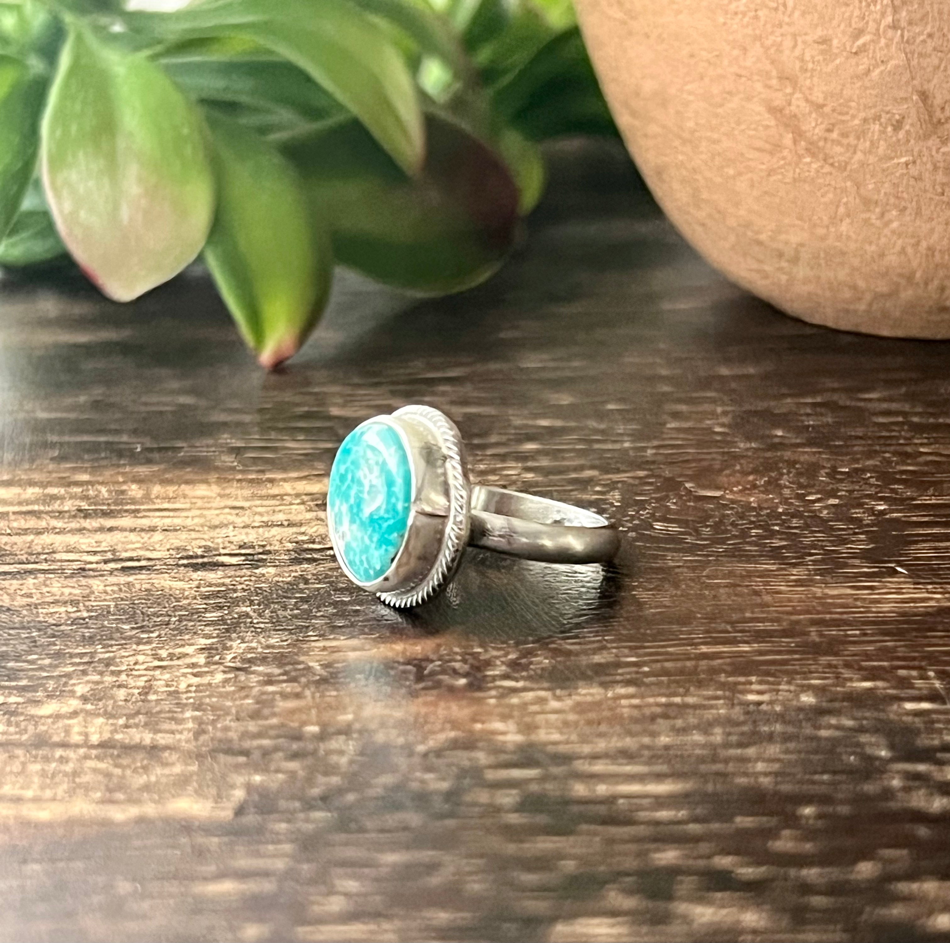 Navajo Made White Water Turquoise & Sterling Silver Ring Size 5.75