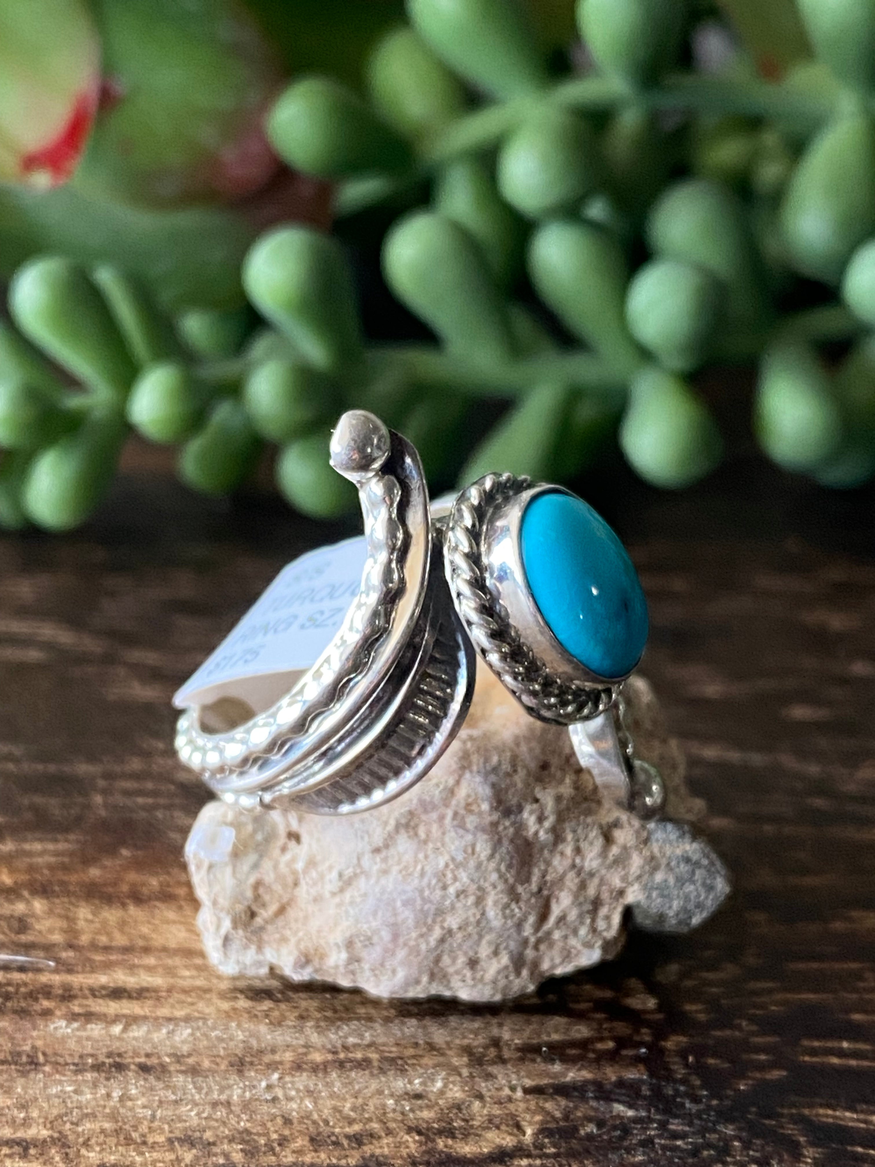 Thomas Yazzie Turquoise & Sterling Silver Ring Size 6.75