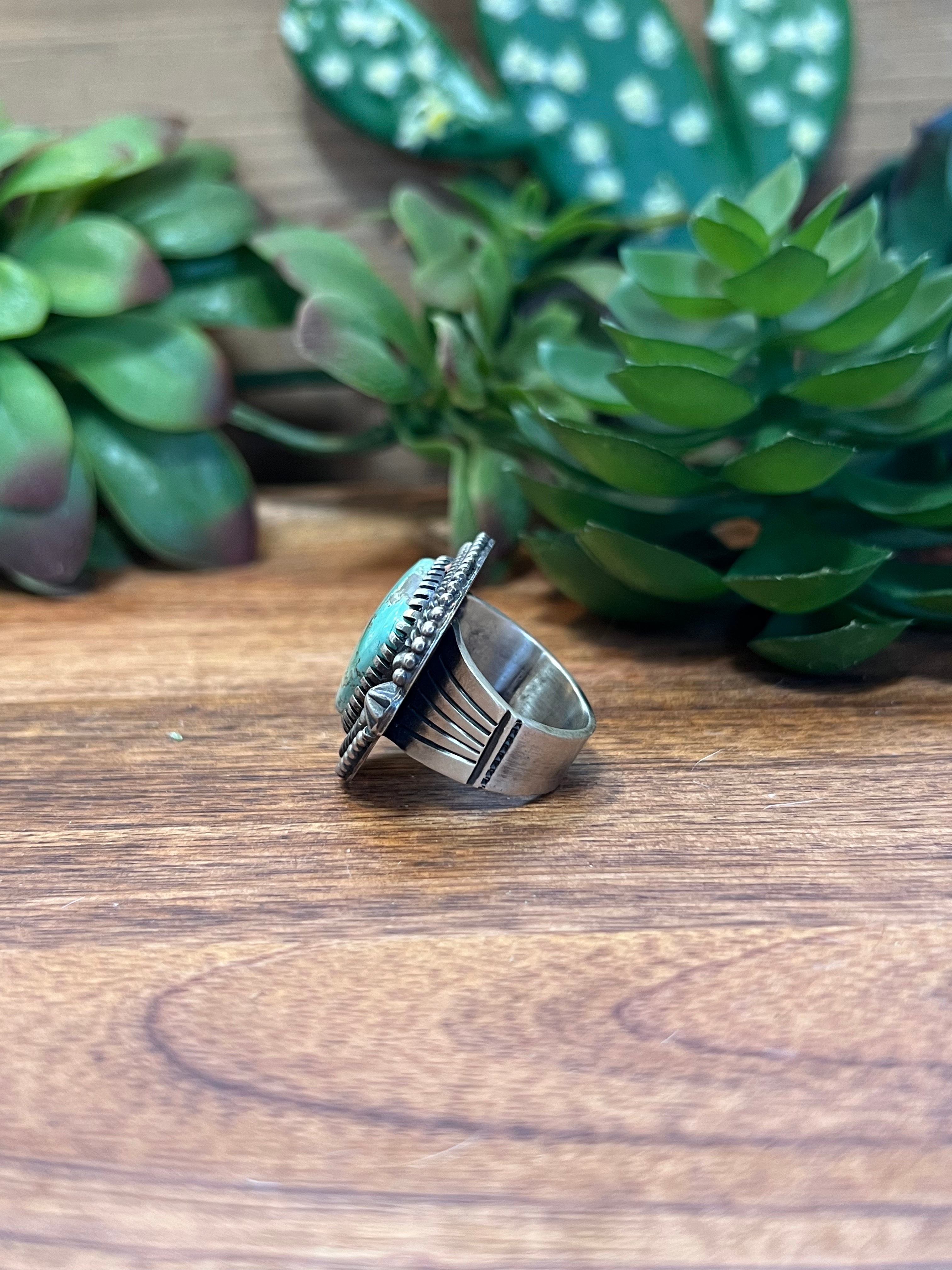 Navajo Damele Turquoise & Sterling Silver Ring Size 8