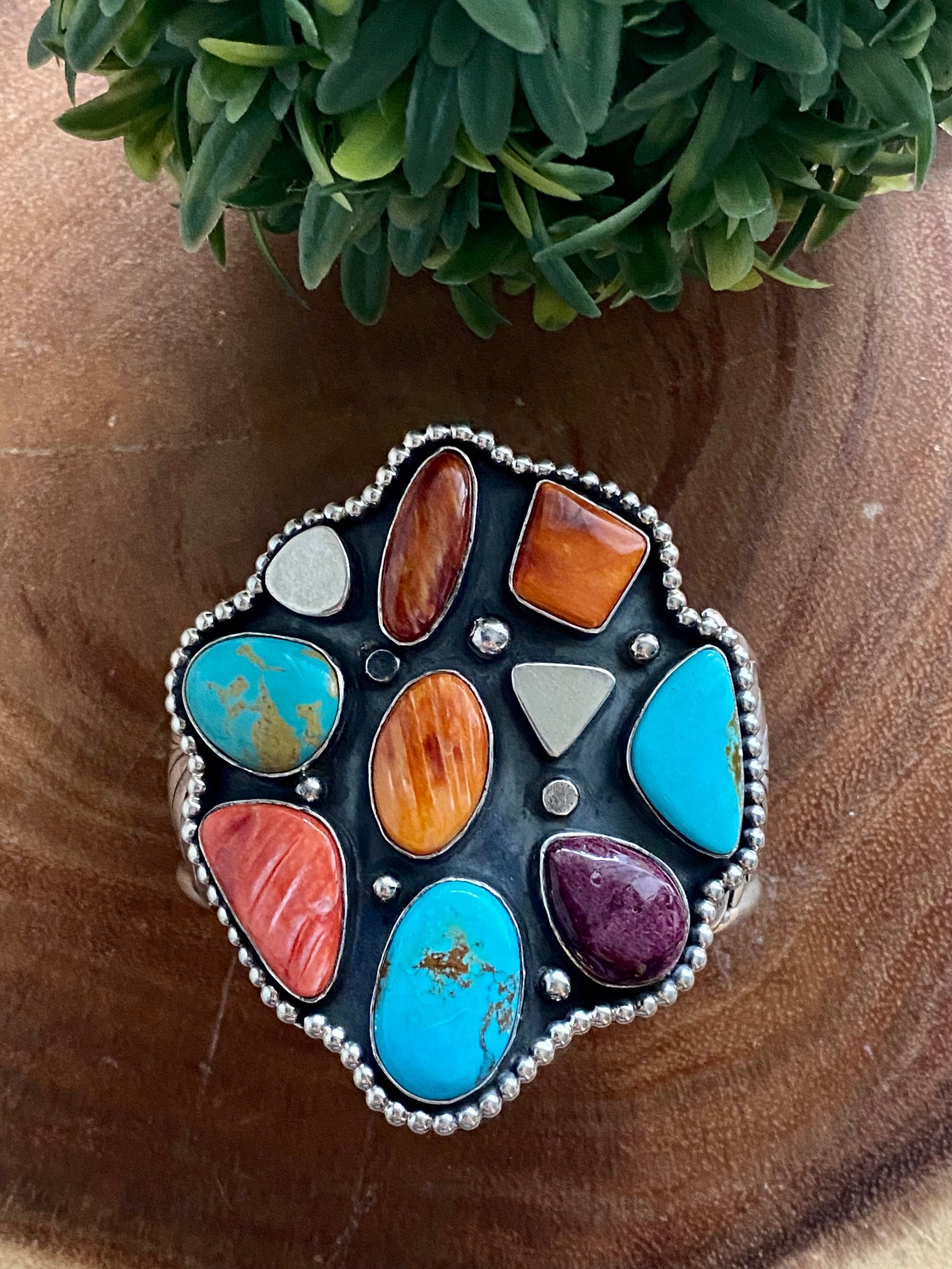 E. Richards Multi Stone & Sterling Silver Cuff Bracelet