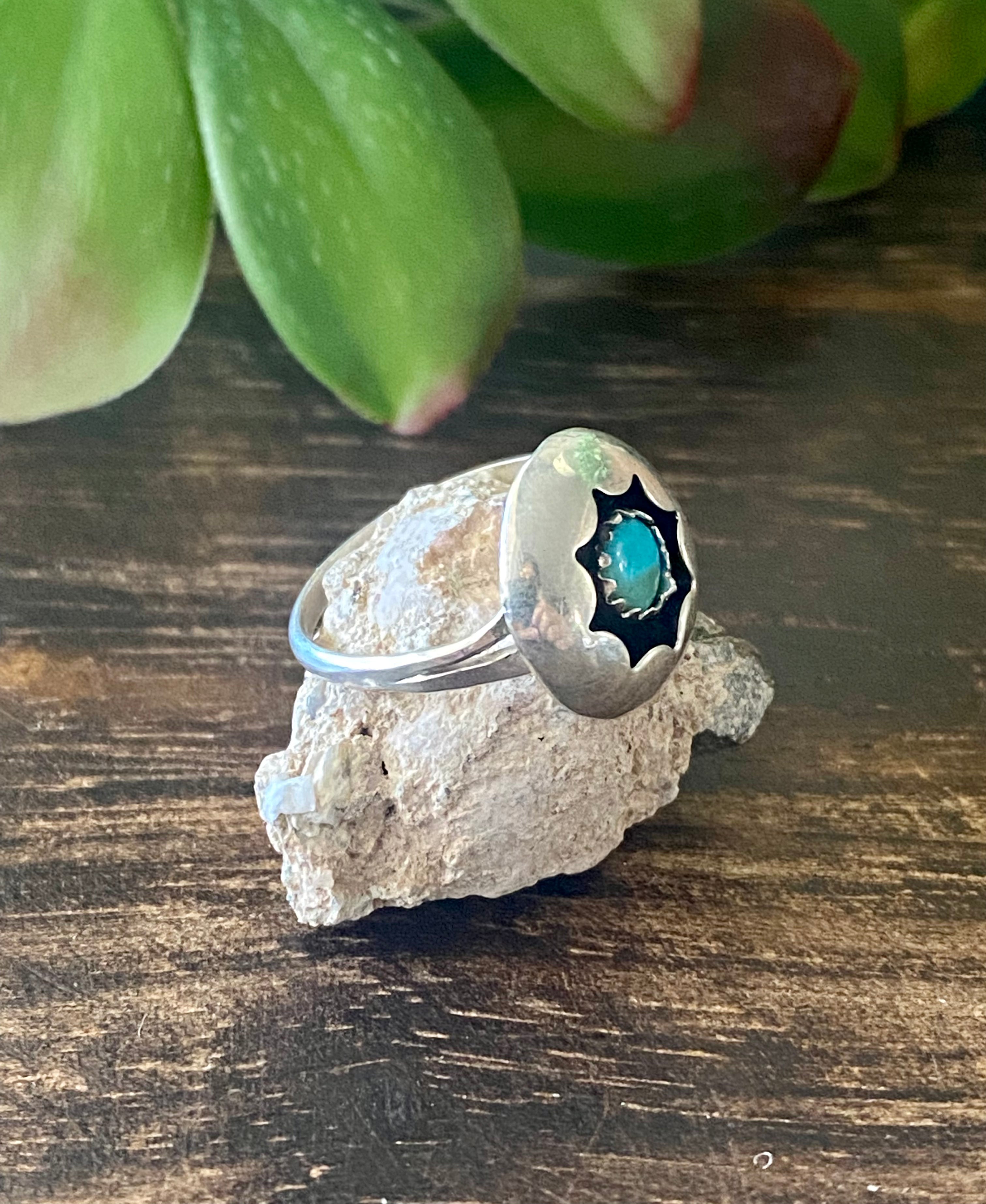 Navajo Made Turquoise & Sterling Silver Ring Size 7.25