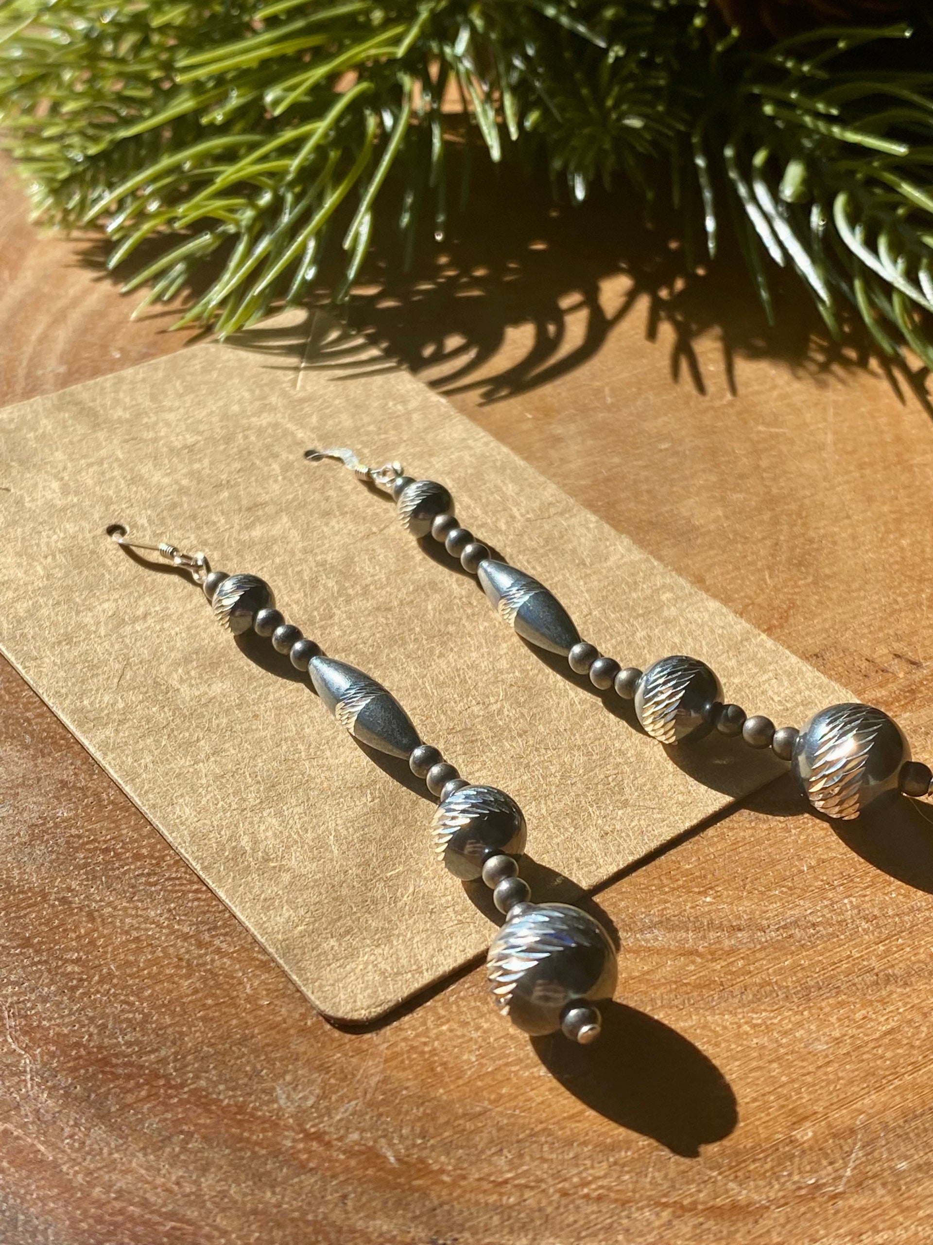 Navajo Made Sterling Silver Pearl Dangle Earrings