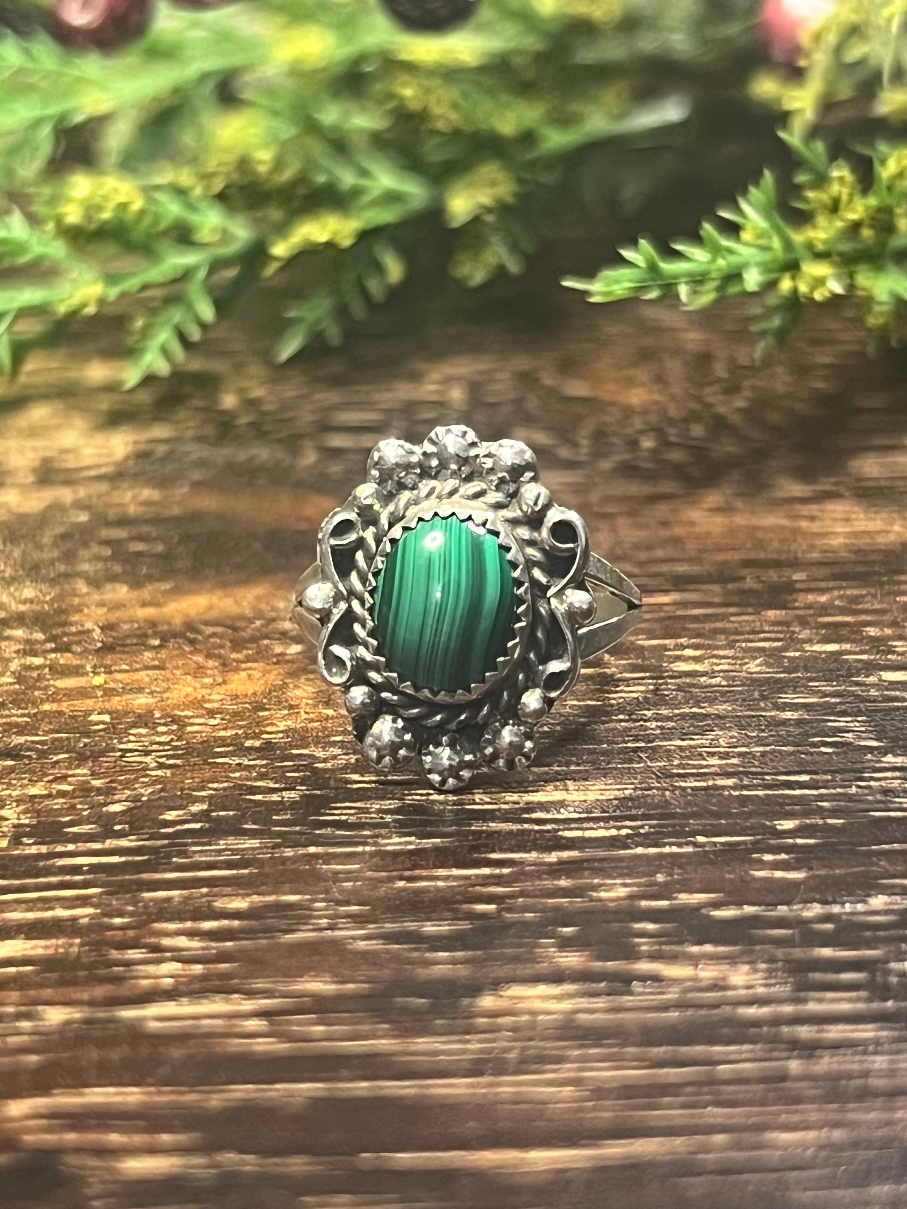 Freda Martinez Malachite & Sterling Silver Ring Size 7