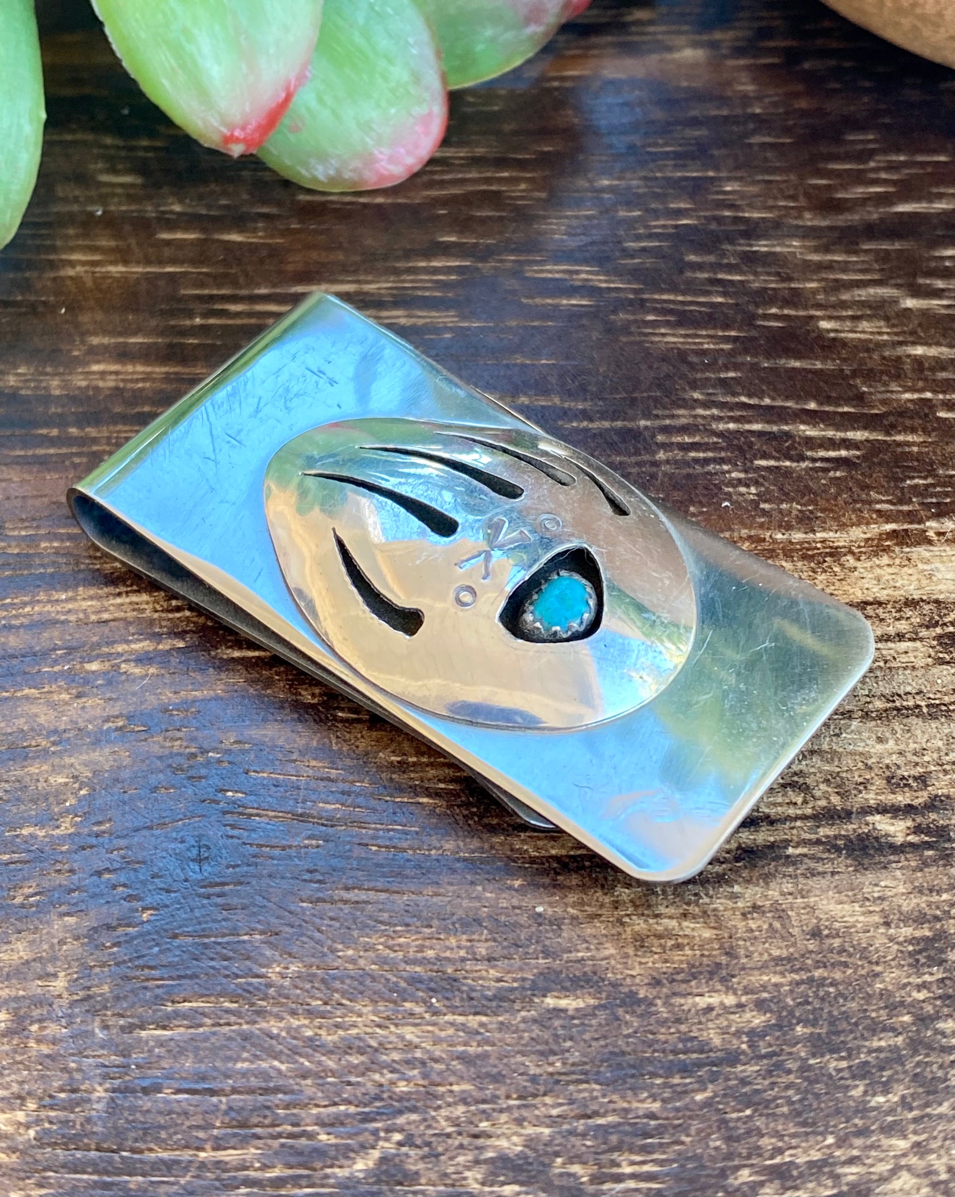 Navajo Made Turquoise & Sterling Silver Bear Claw Money Clip