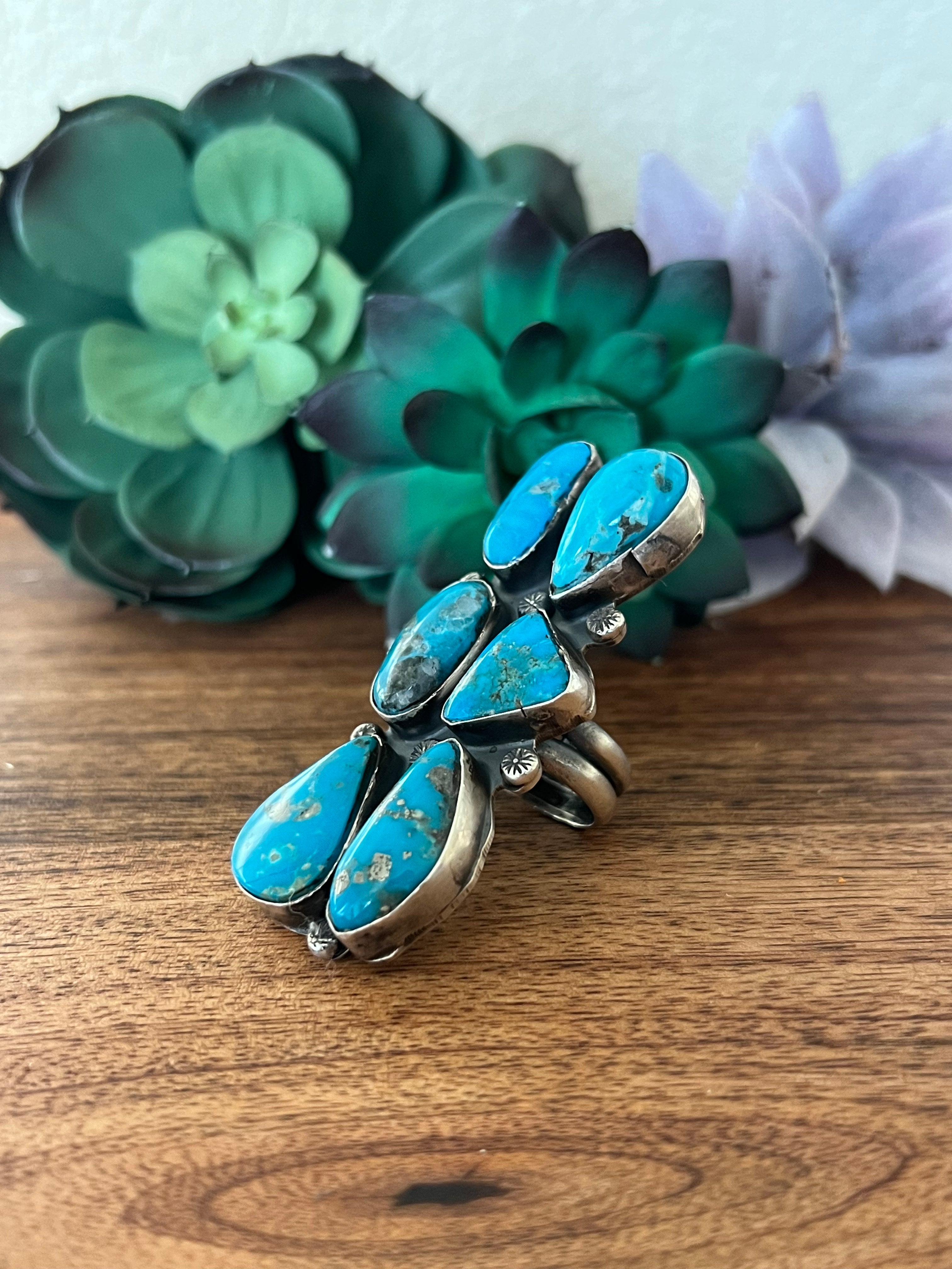 Gilbert Nez Kingman Turquoise & Sterling Silver Ring Size 9.5