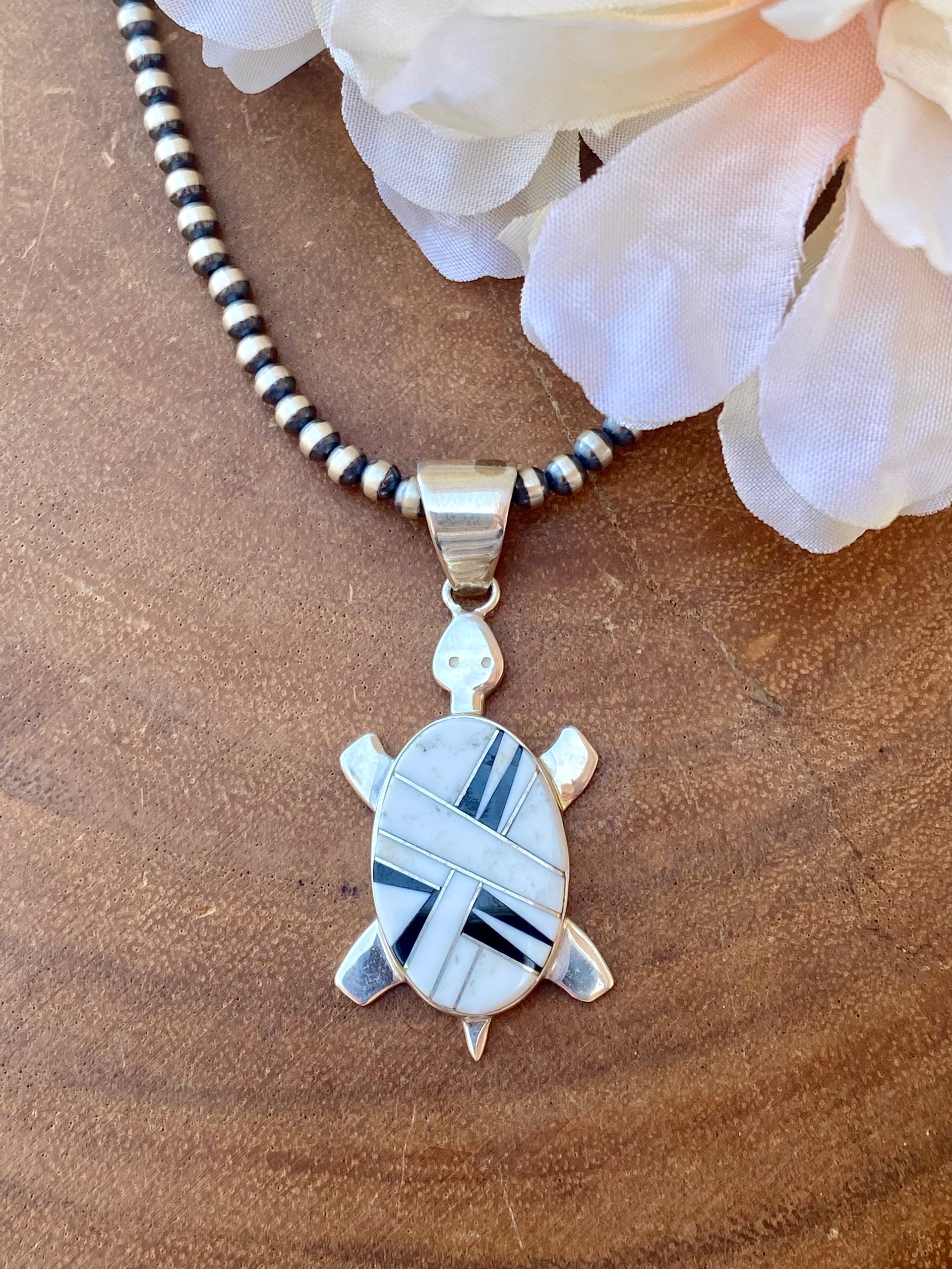 Navajo Made Multi Stone & Sterling Silver Inlay Turtle Pendant