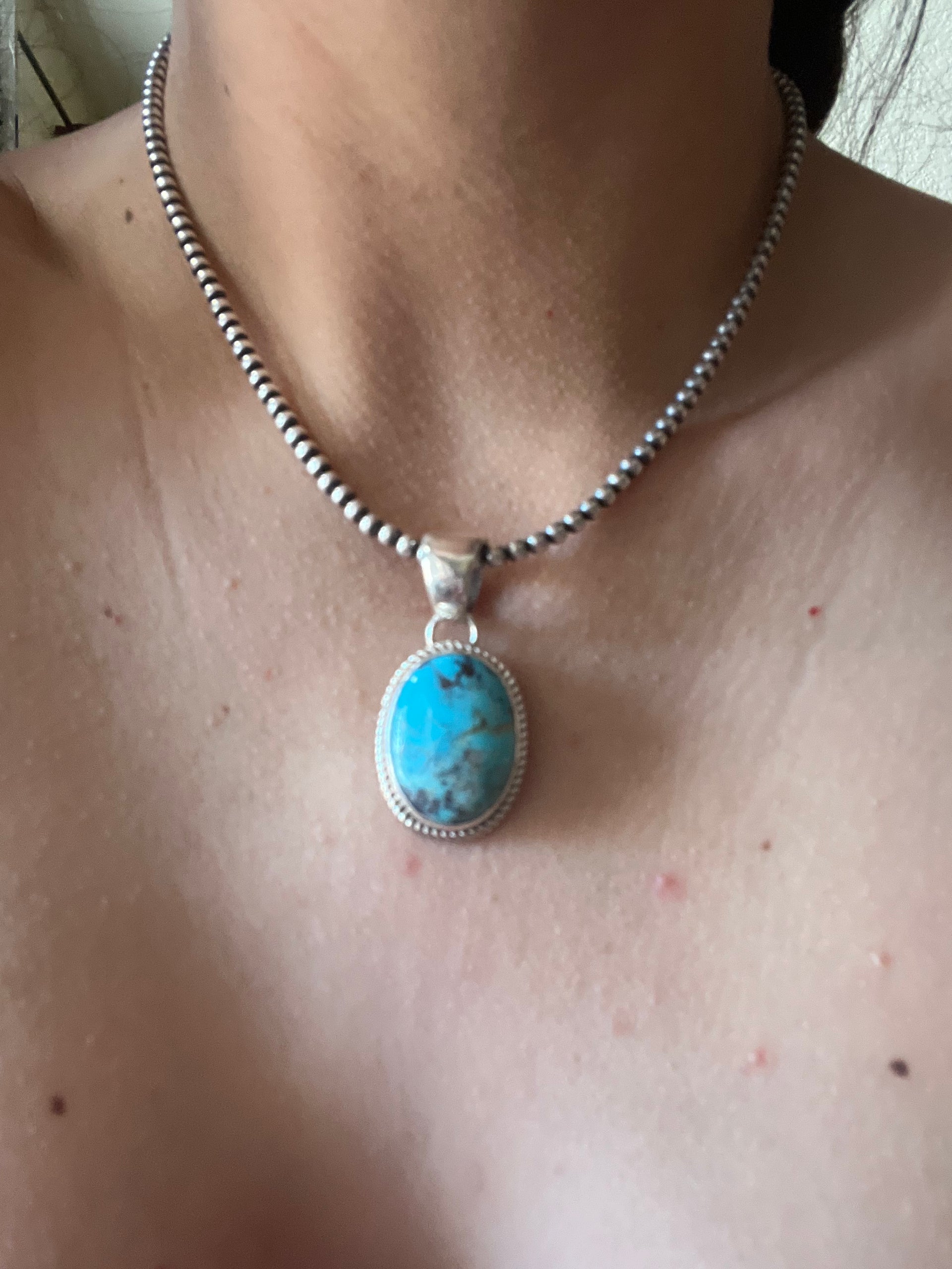 Navajo Made Red Skin Turquoise & Sterling Silver Pendant