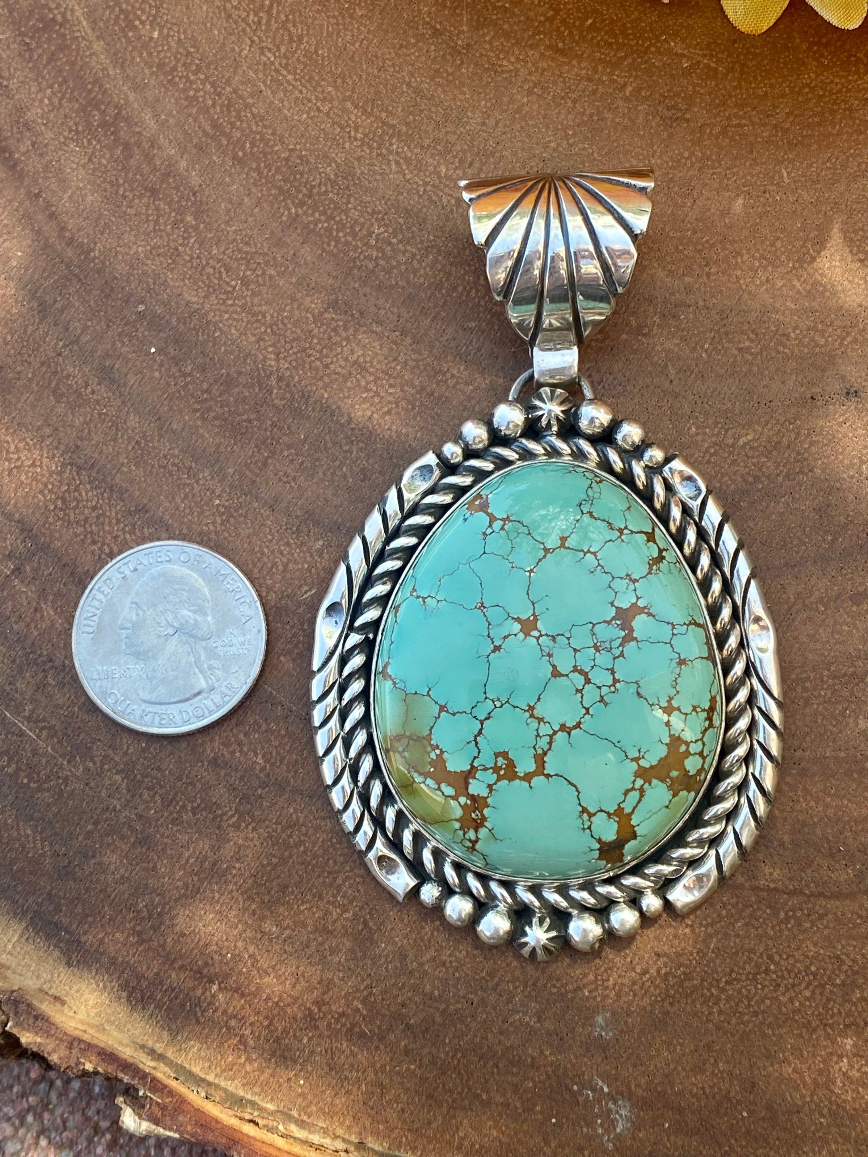 Navajo Made Royston Turquoise & Sterling Silver Mega Pendant