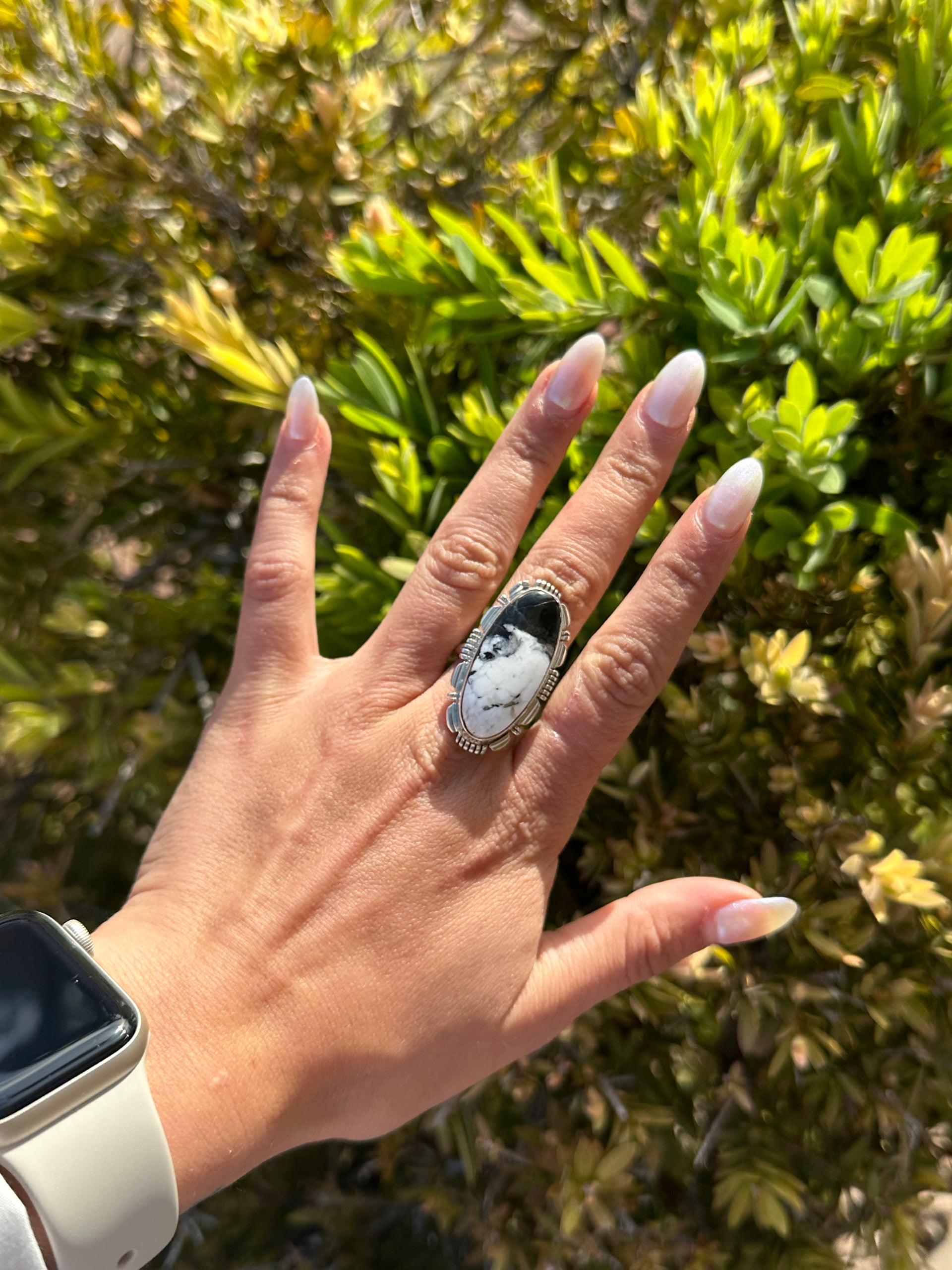Navajo Made White Buffalo & Sterling Silver Ring Size 6.5