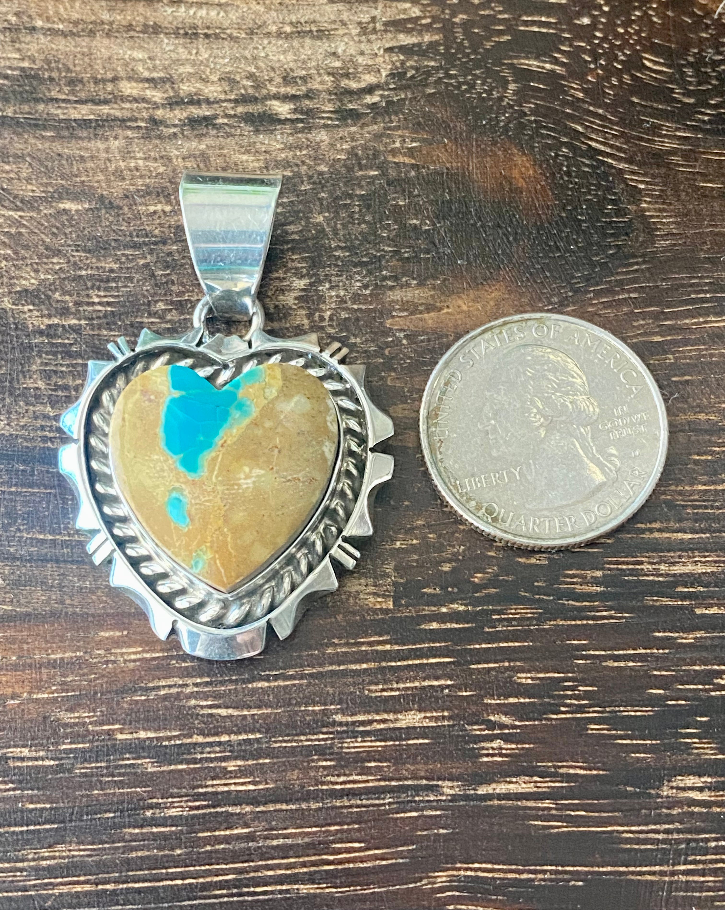 Eddie Secatero Ribbon Royston Turquoise & Sterling Silver Heart Pendant