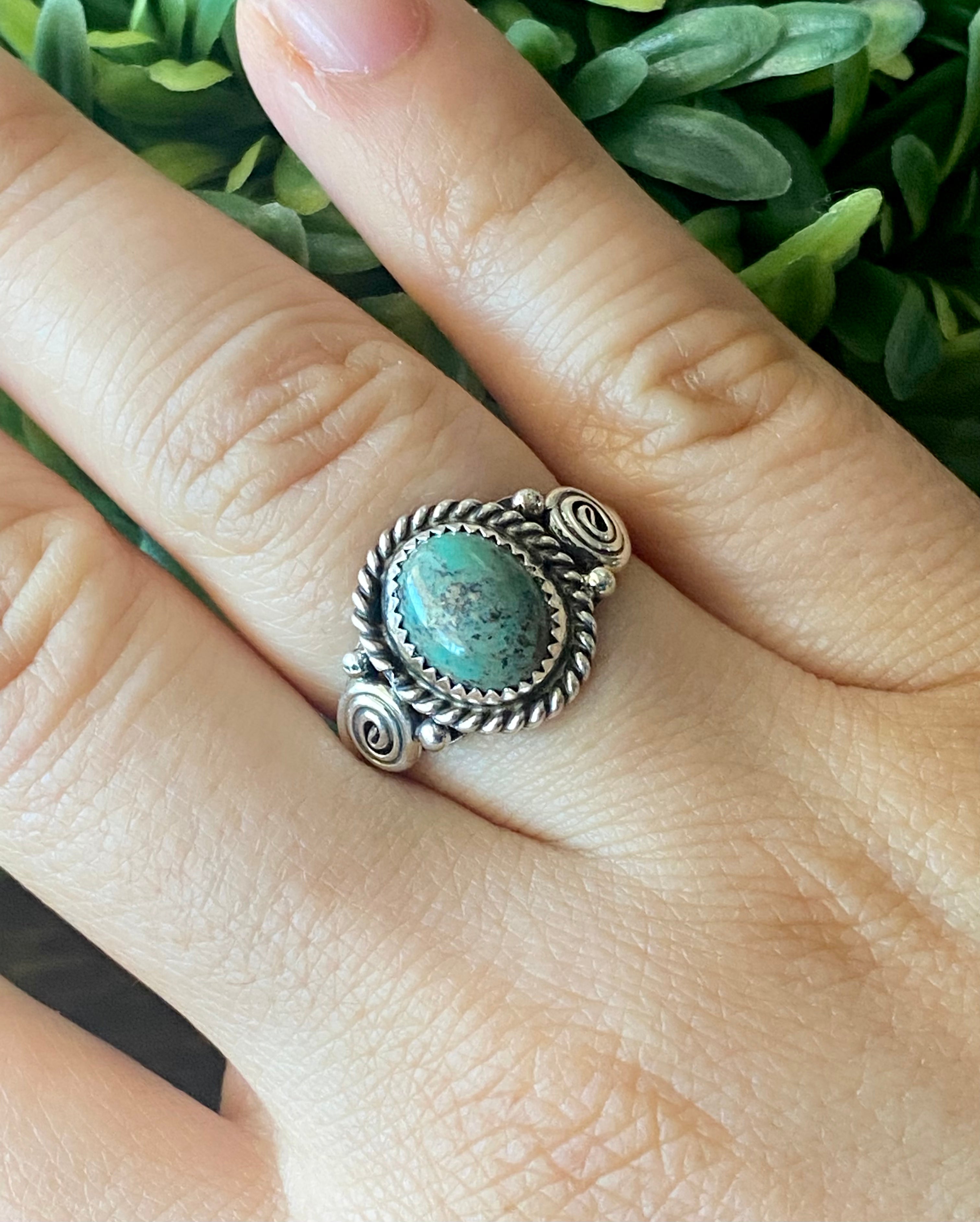 Navajo Made Kingman Turquoise & Sterling Silver Ring Size 9.25