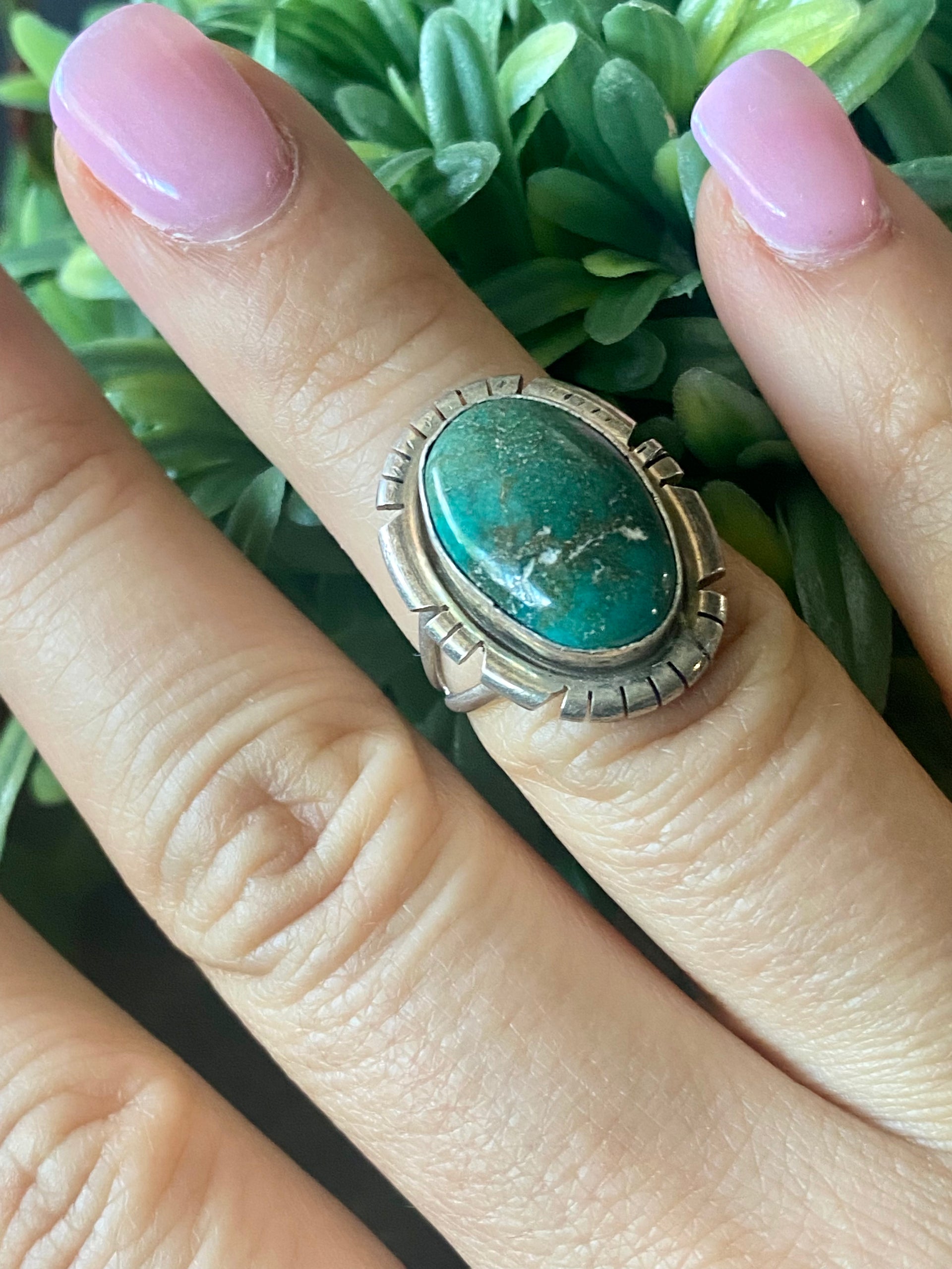 Eli Skeets Royston Turquoise & Sterling Silver Ring Size 6.75