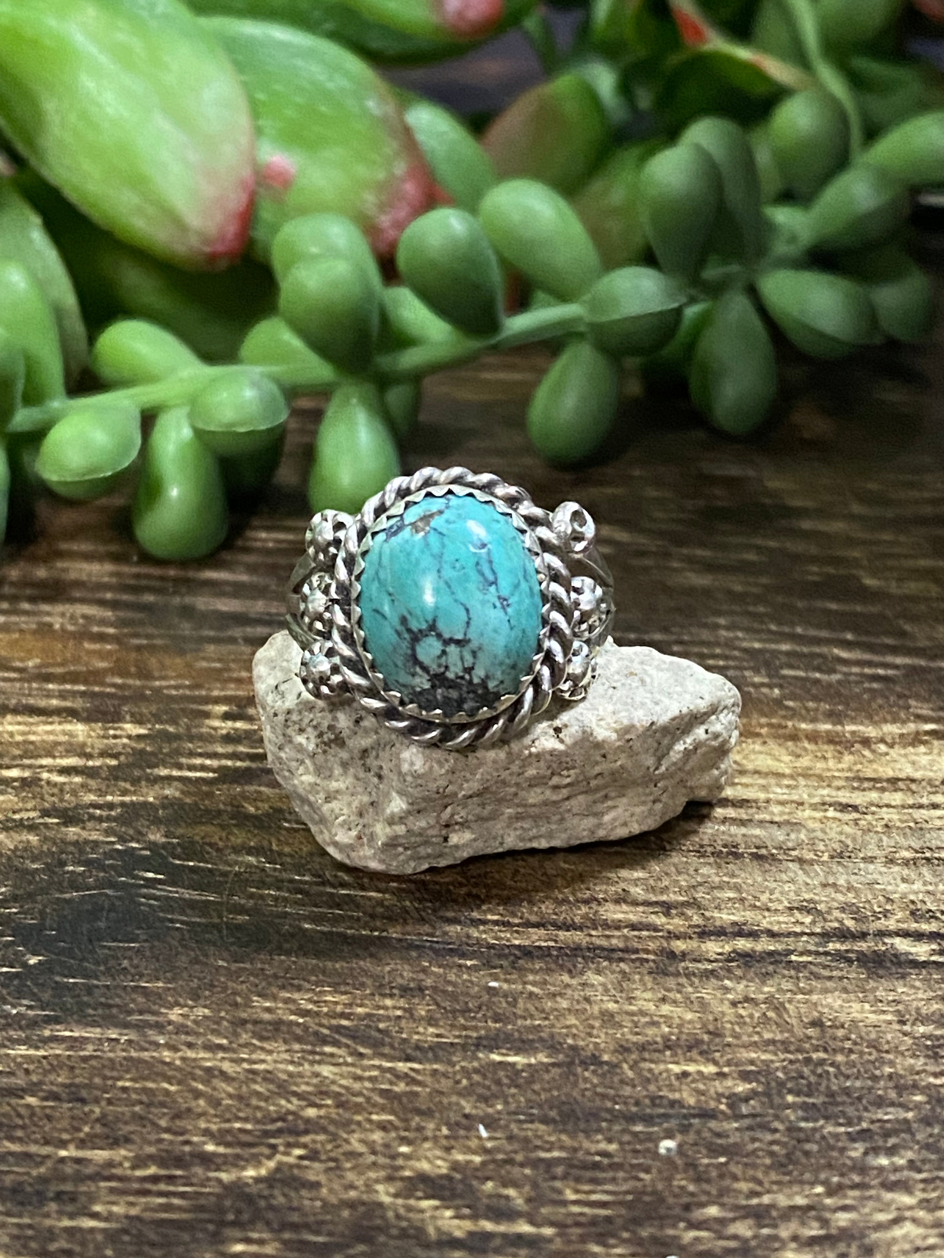 Navajo Made Kingman Turquoise & Sterling Silver Ring Size 7