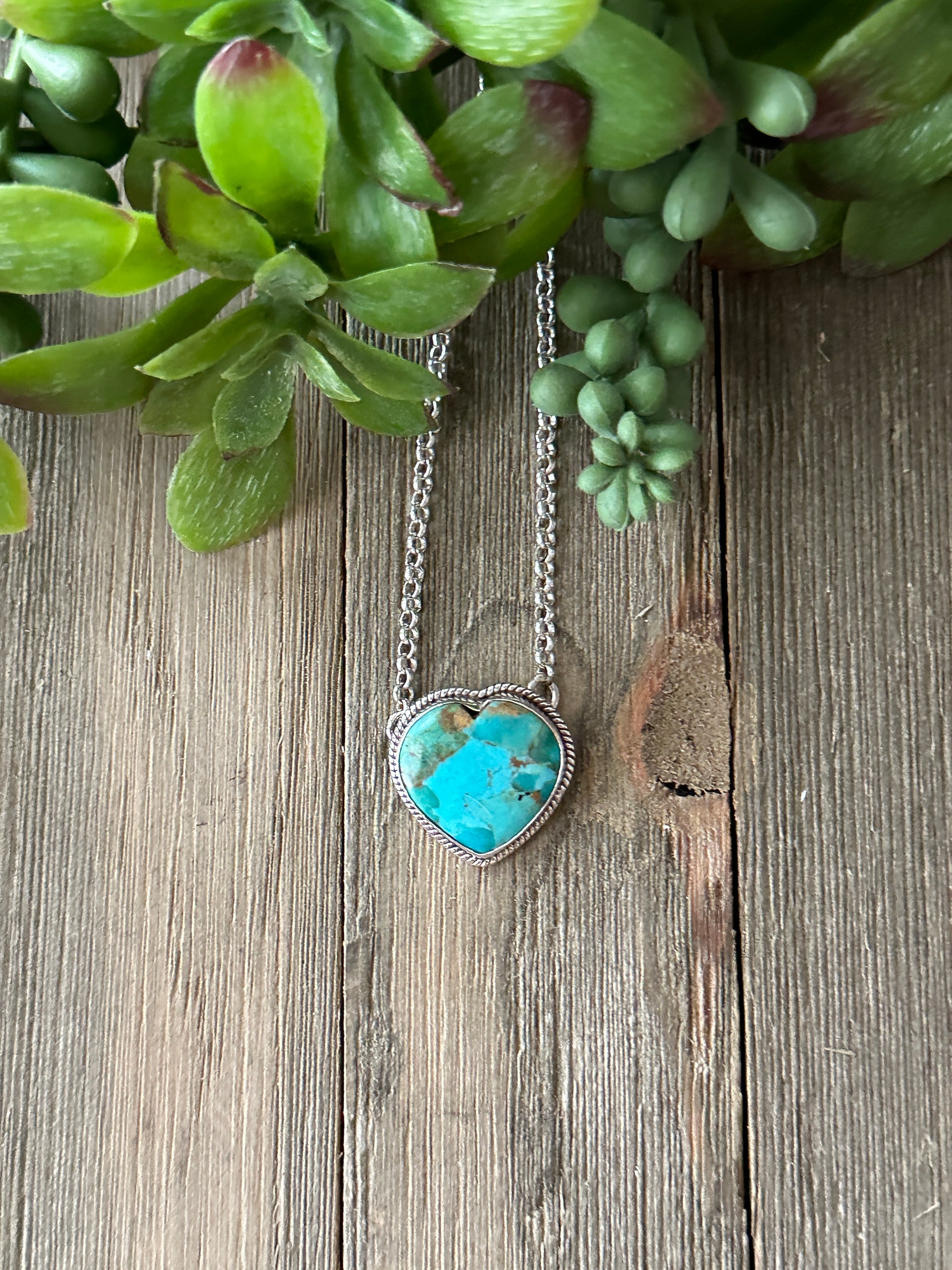 Southwest Made Turquoise & Sterling Silver Heart Necklace